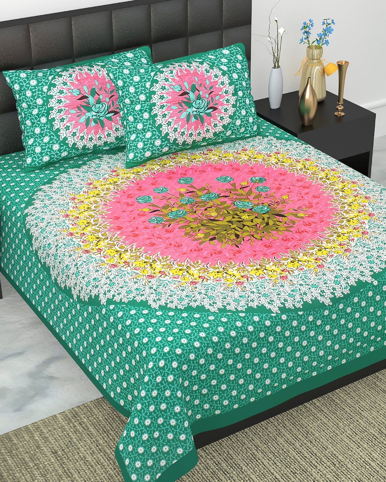 Trendy Bedsheet 100% Cotton Queen Size Bedsheet With 2 Pillow Cover Set