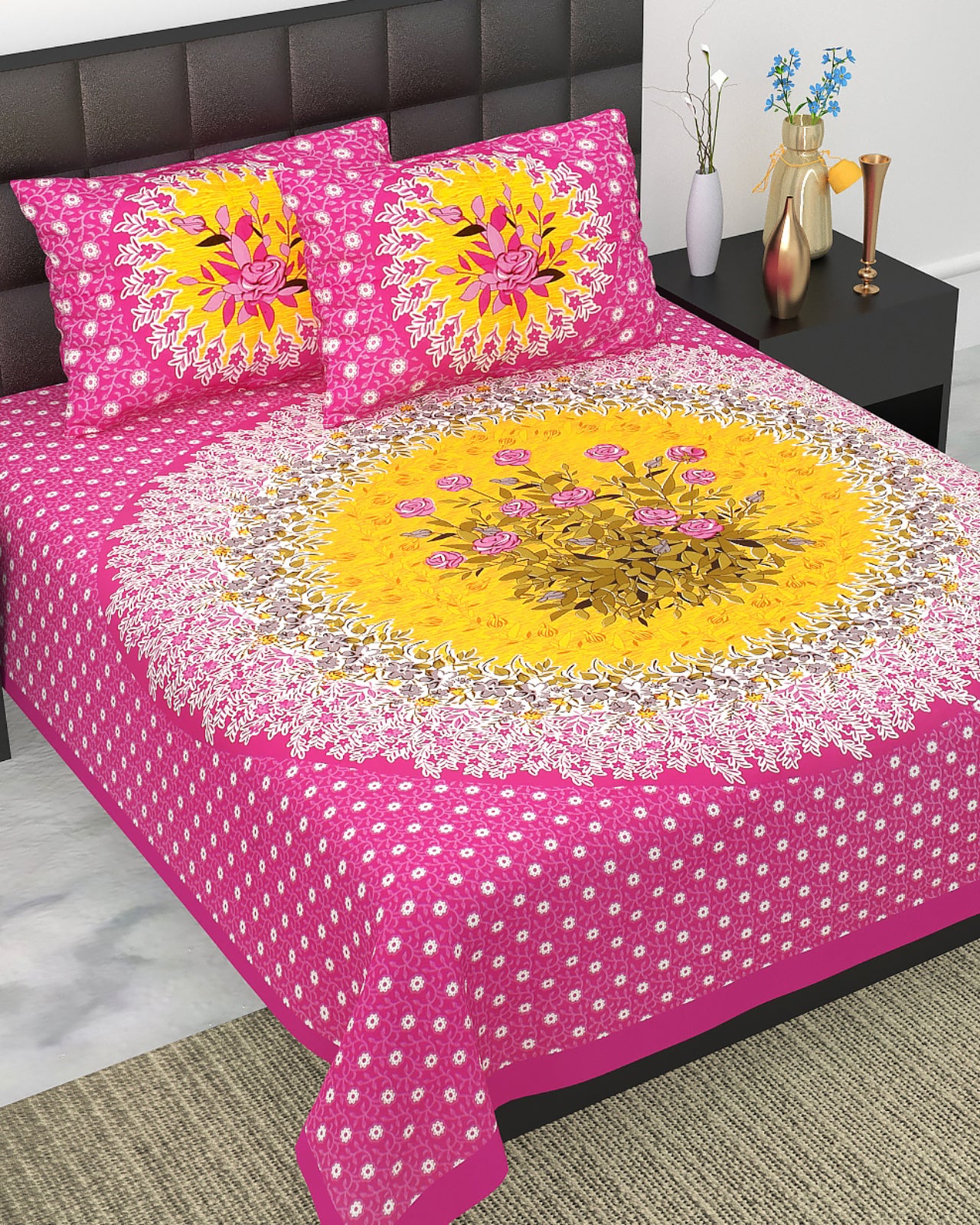 Trendy Bedsheet 100% Cotton Queen Size Bedsheet With 2 Pillow Cover Set