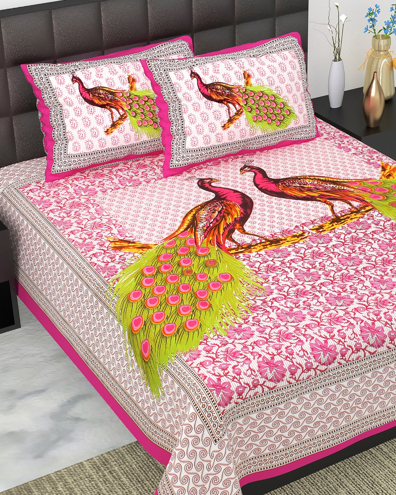 Trendy Bedsheet 100% Cotton Queen Size Bedsheet With Pillow Cover Set