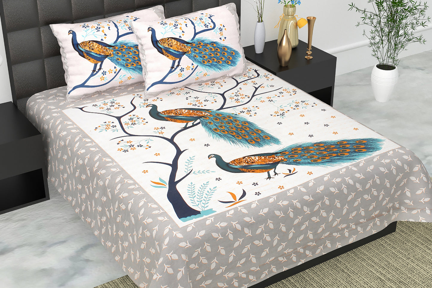 100% Cotton Bedsheet 280-TC Cotton Queen Size Bedsheet With 2 Pillow Cover Set