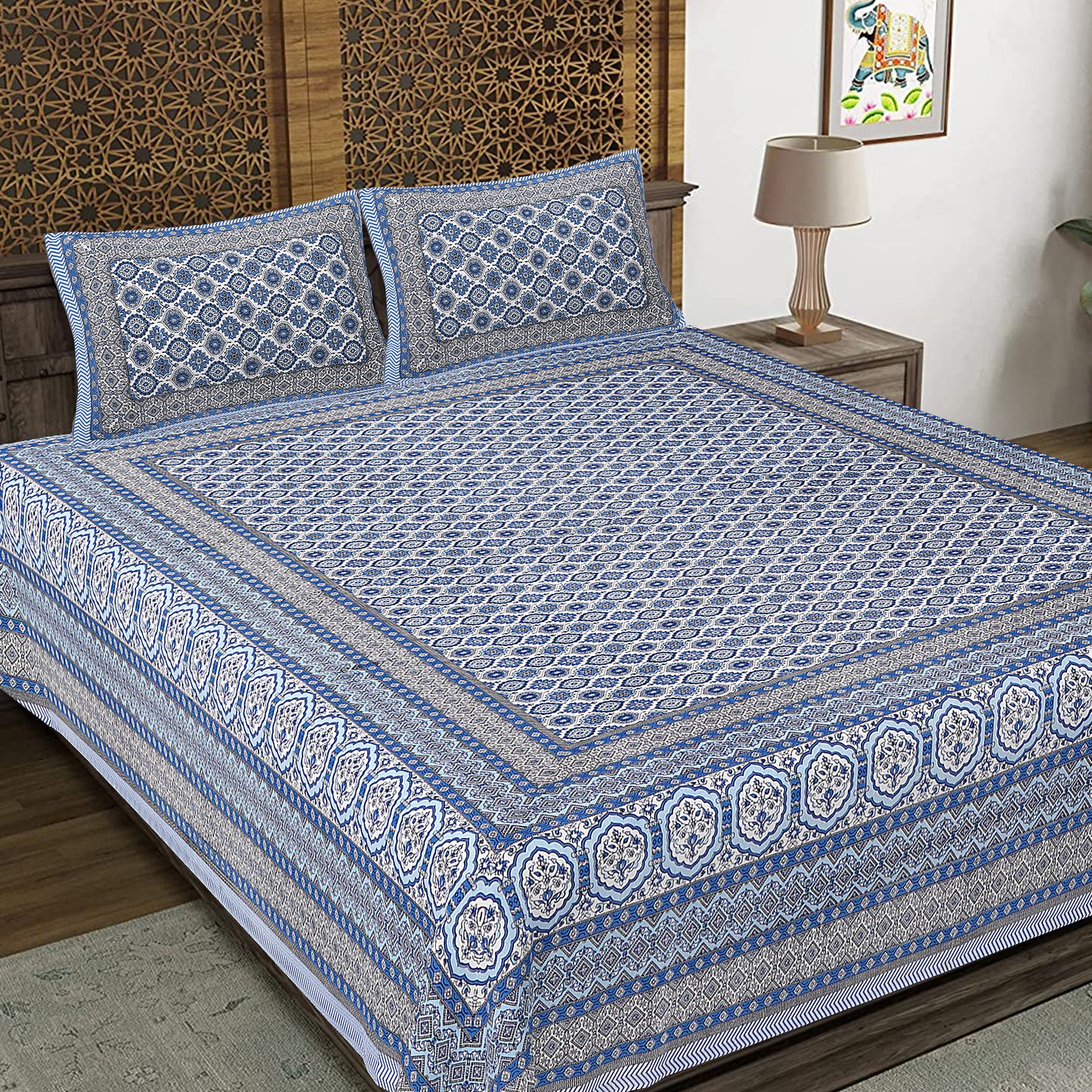 100% Cotton King Size Bedsheet with 2 Pillow Cover