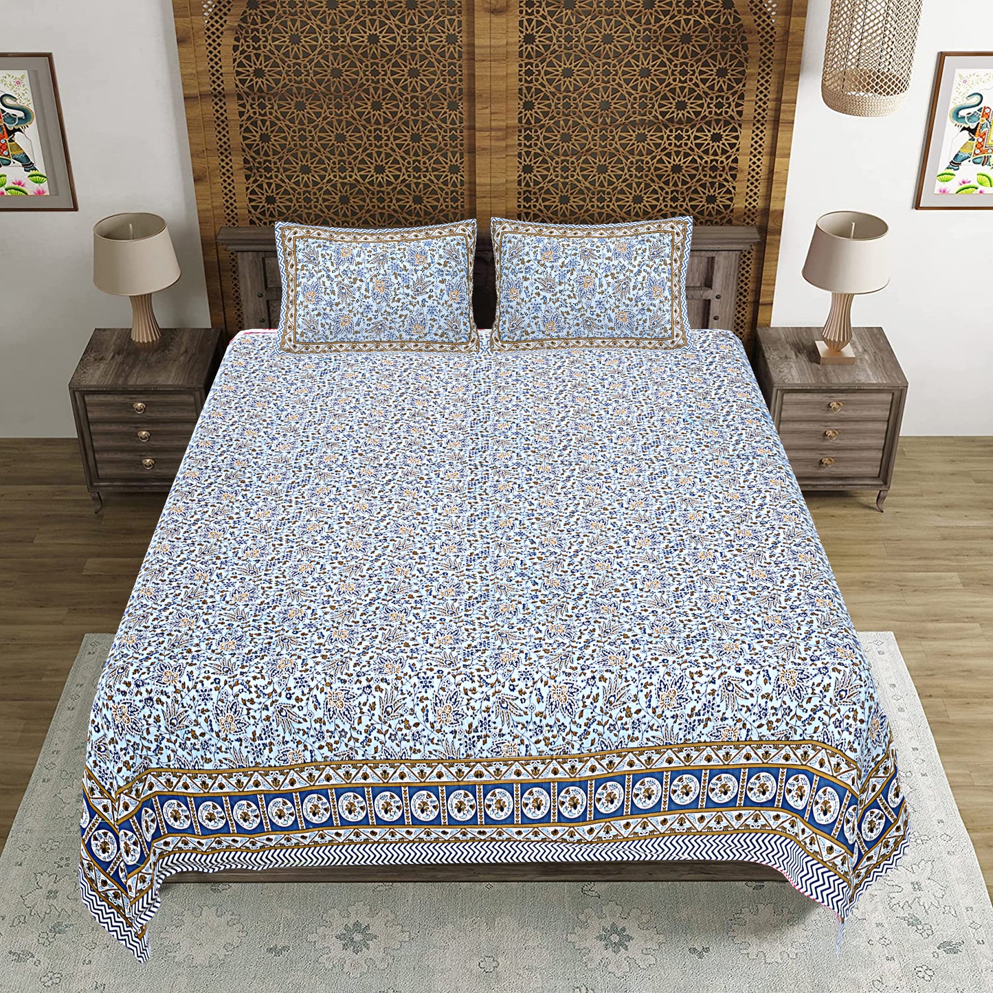 100% Cotton King Size Bedsheet with 2 Pillow Cover