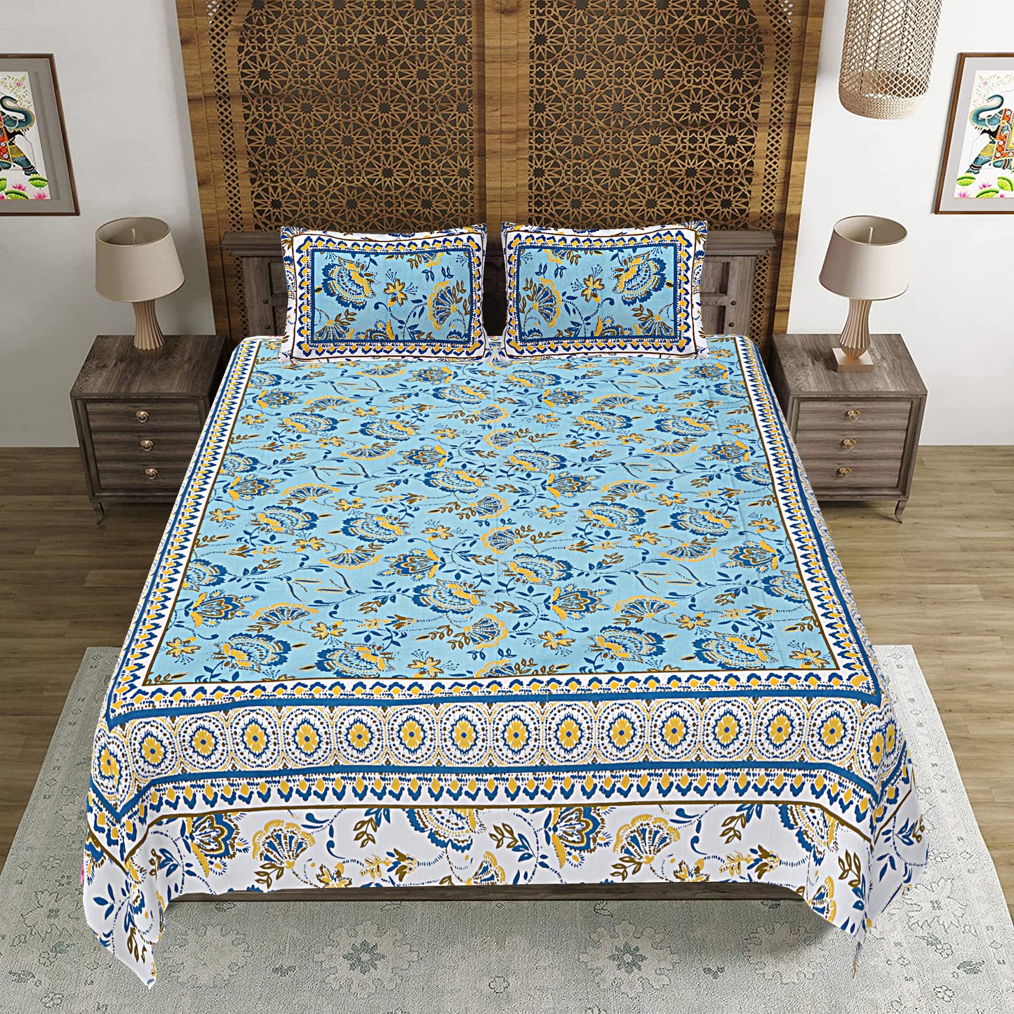 100% Cotton King Size Bedsheet with 2 Pillow Cover