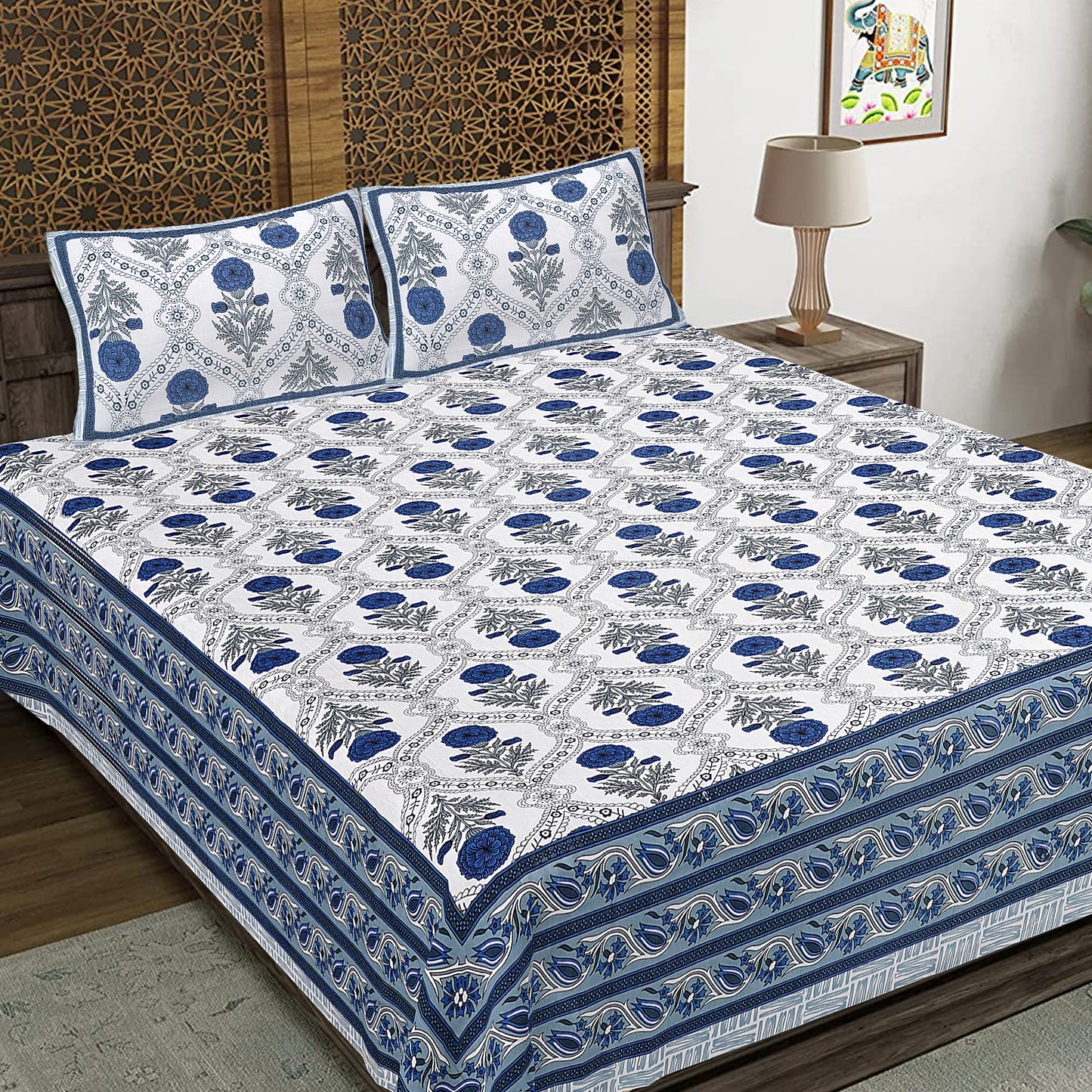 100% Cotton King Size Bedsheet with 2 Pillow Cover
