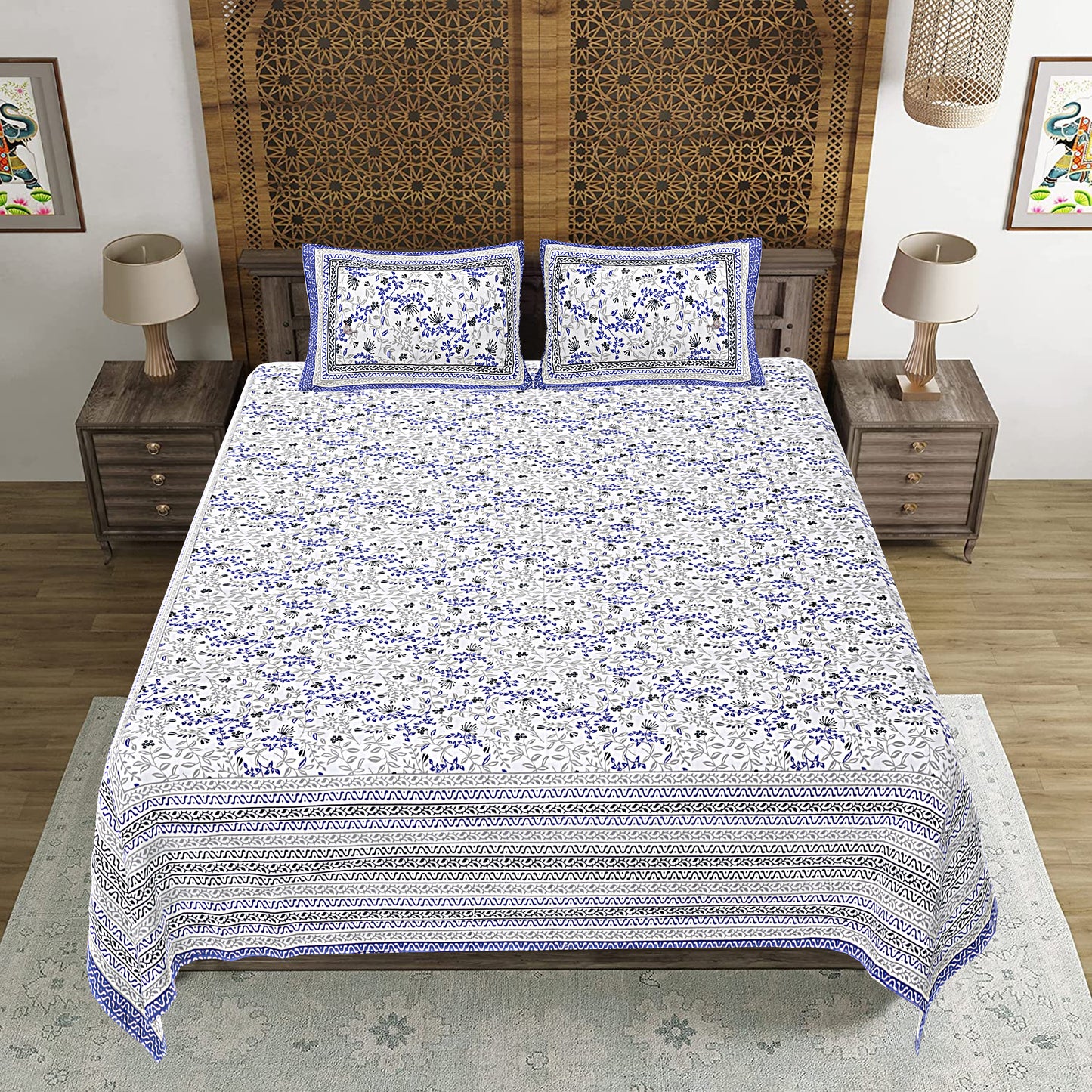 100% Cotton King Size Bedsheet with 2 Pillow Cover