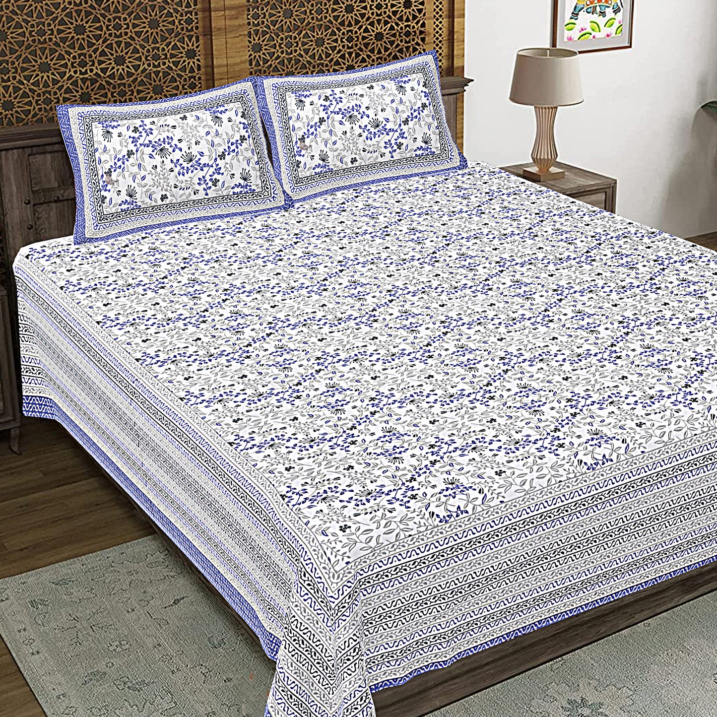 100% Cotton King Size Bedsheet with 2 Pillow Cover