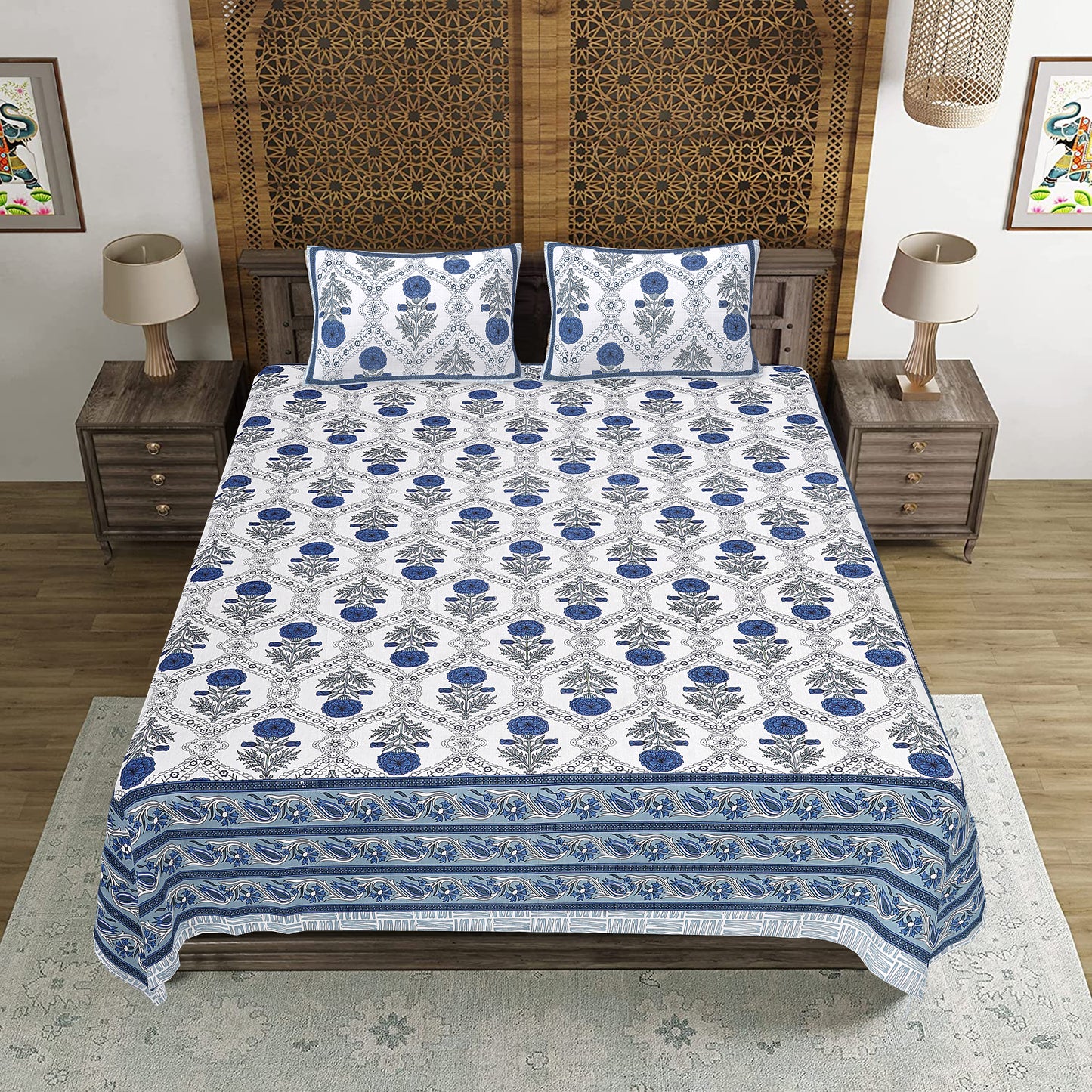 100% Cotton King Size Bedsheet with 2 Pillow Cover