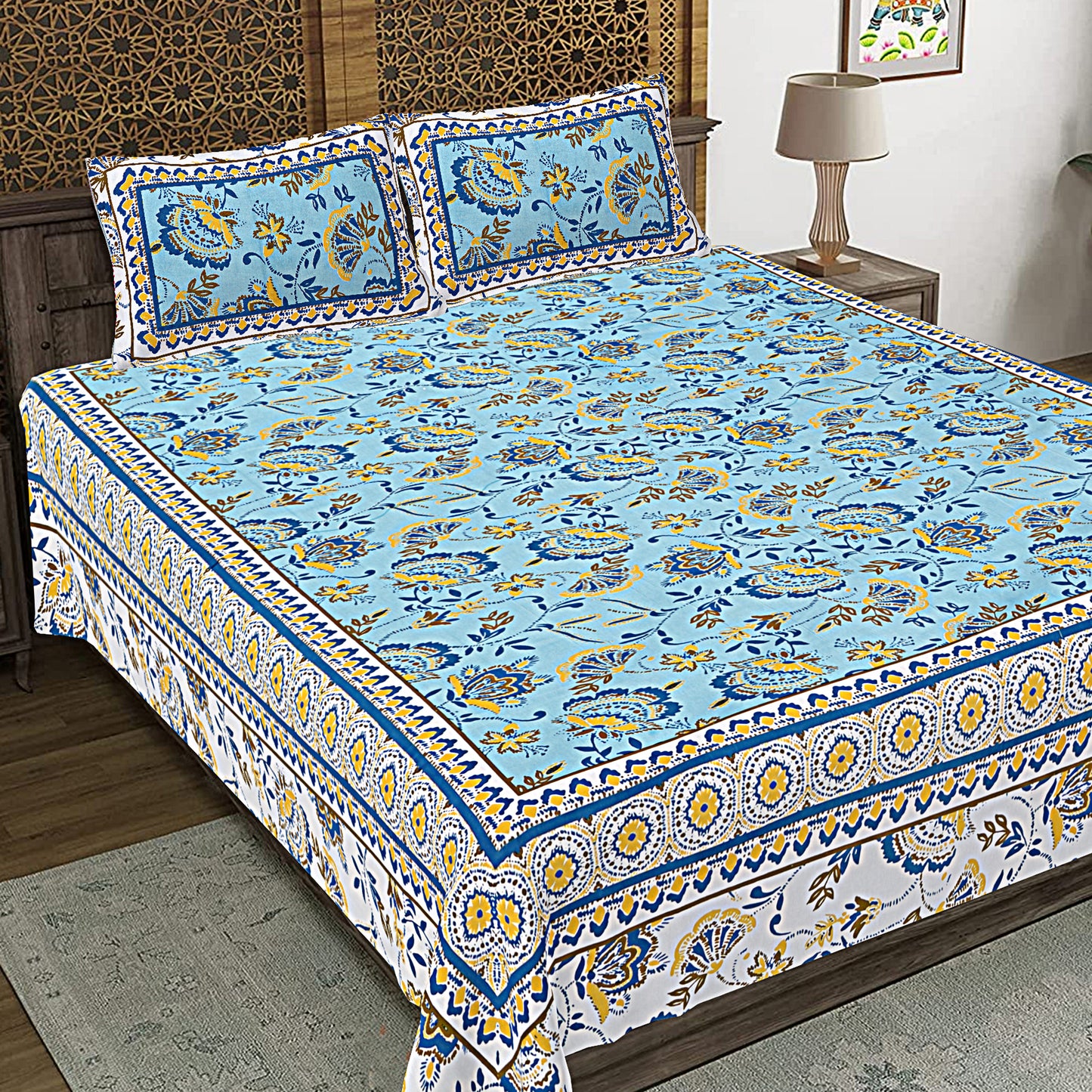 100% Cotton King Size Bedsheet with 2 Pillow Cover