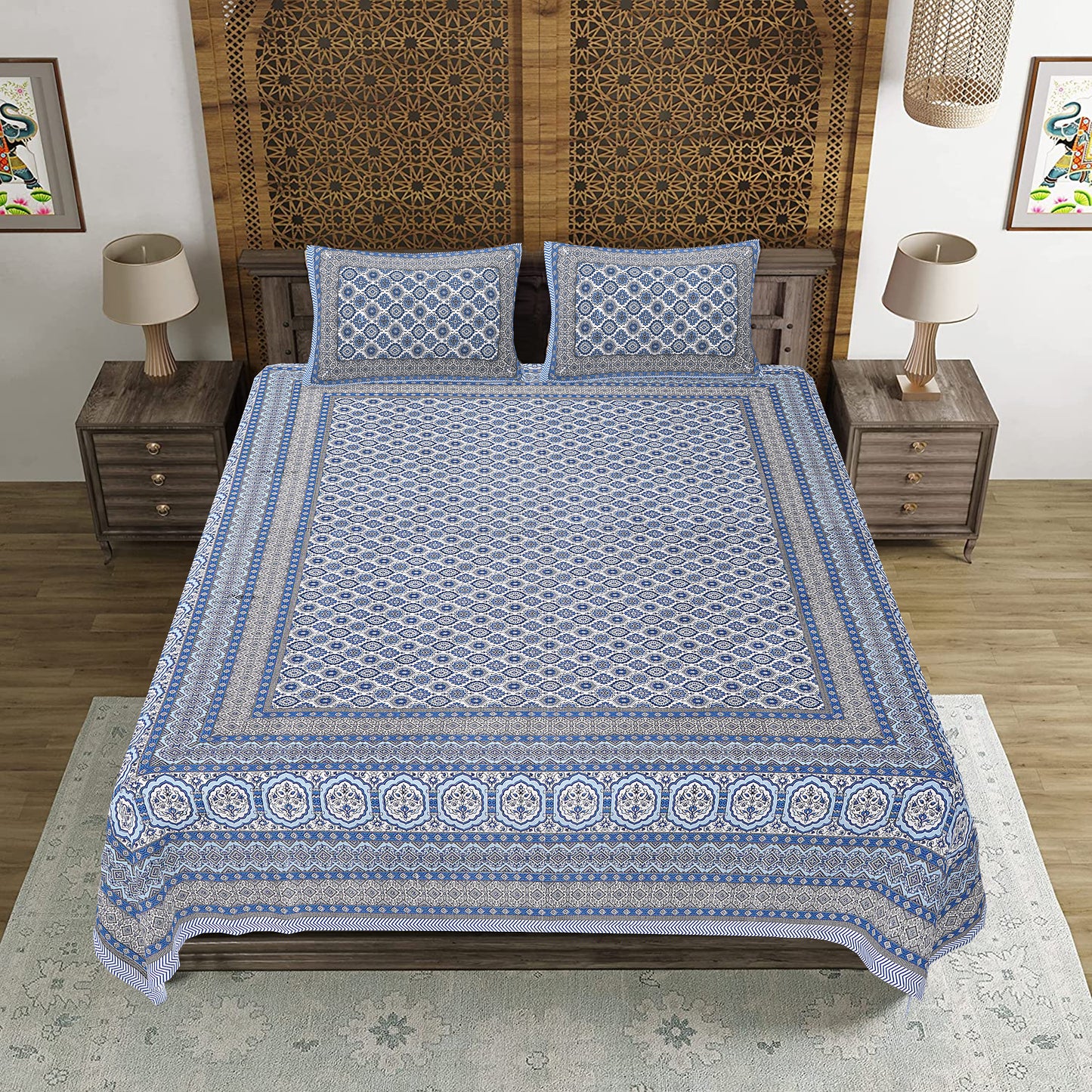 100% Cotton King Size Bedsheet with 2 Pillow Cover
