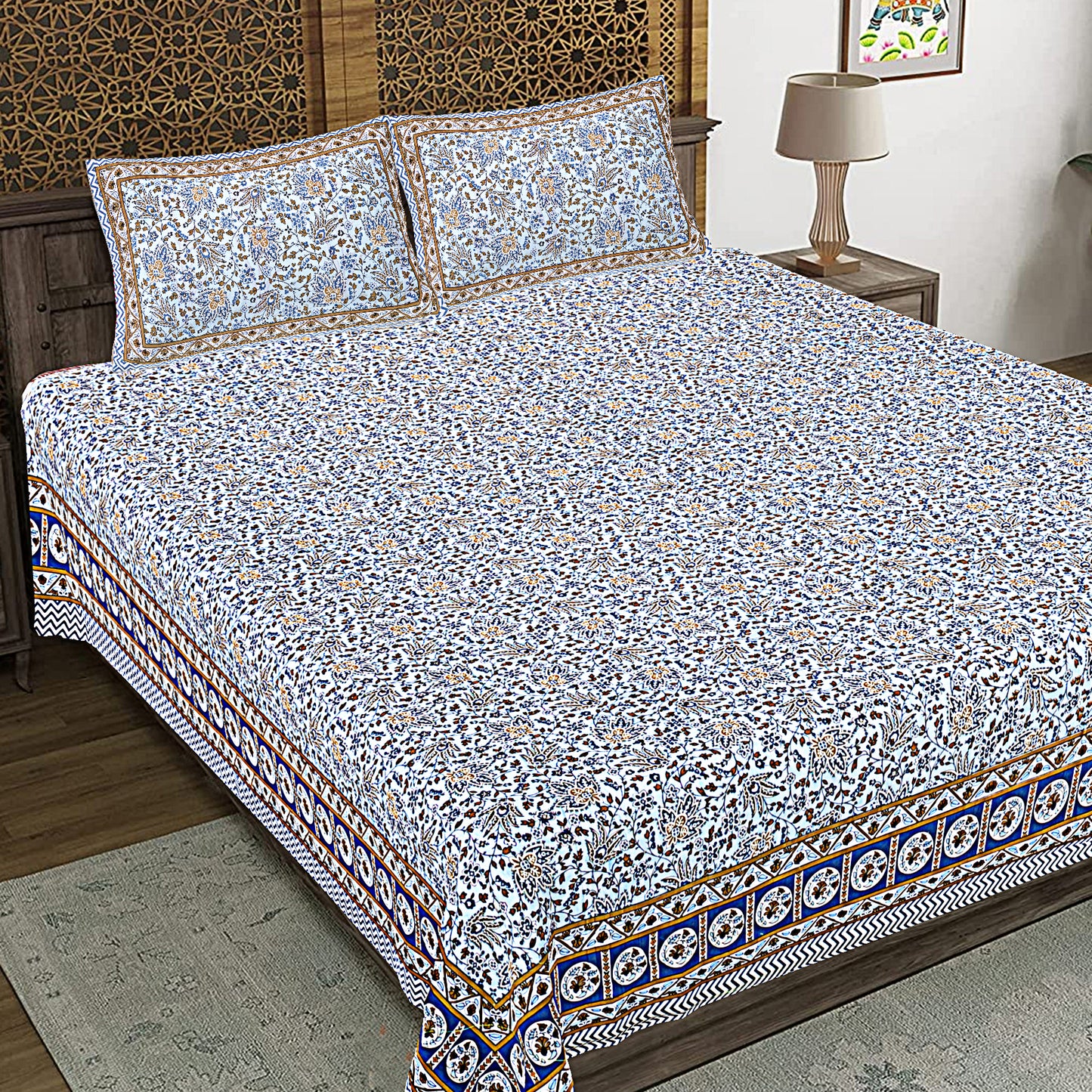100% Cotton King Size Bedsheet with 2 Pillow Cover
