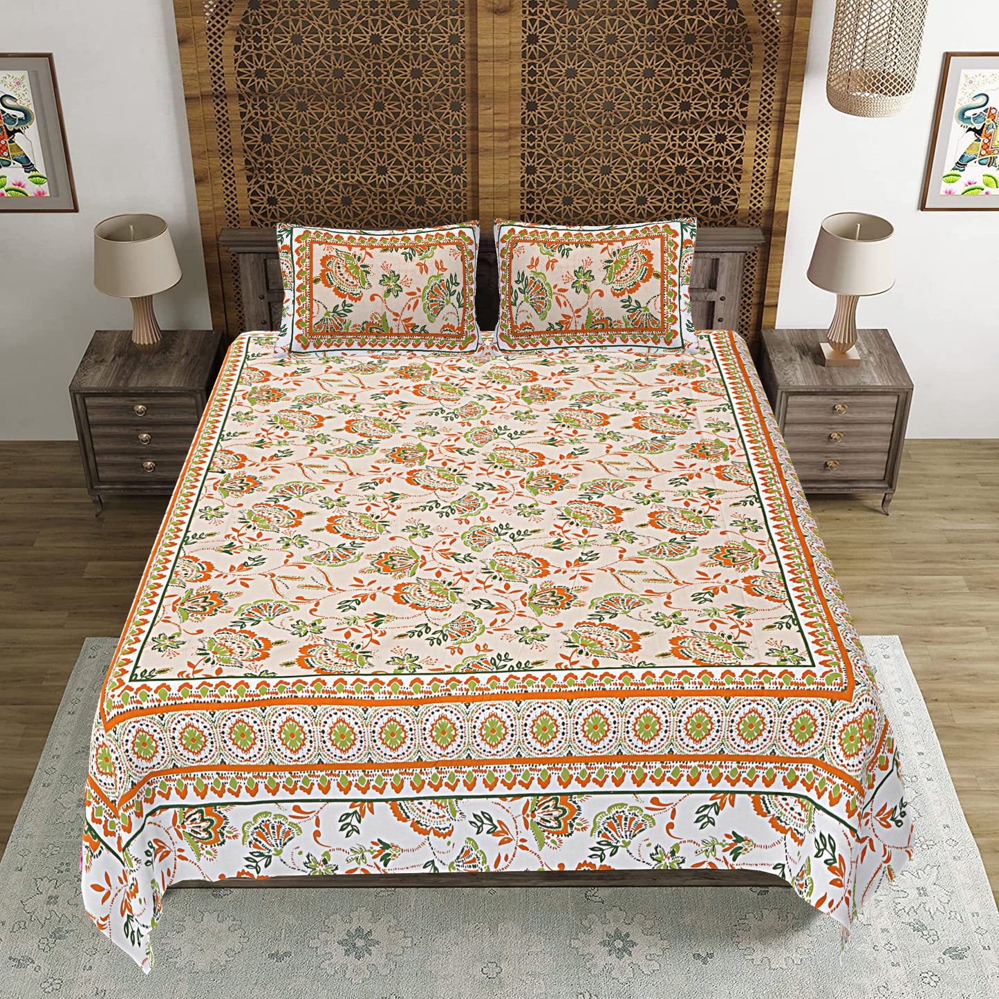 100% Cotton King Size Bedsheet with 2 Pillow Cover