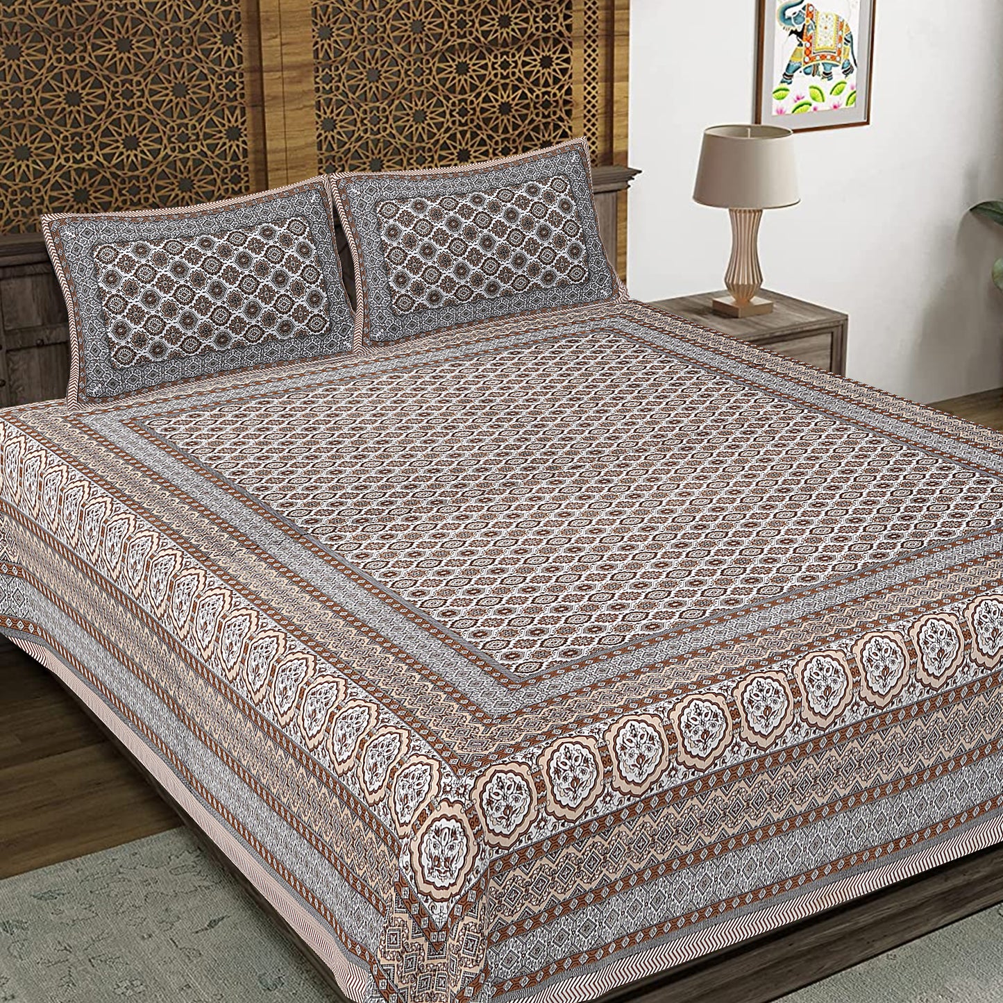 100% Cotton King Size Bedsheet with 2 Pillow Cover
