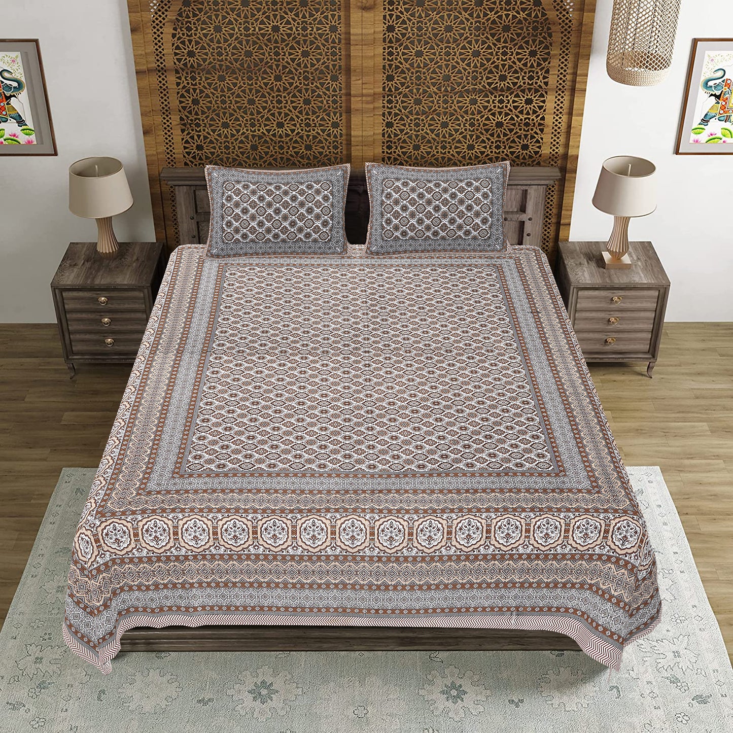 100% Cotton King Size Bedsheet with 2 Pillow Cover