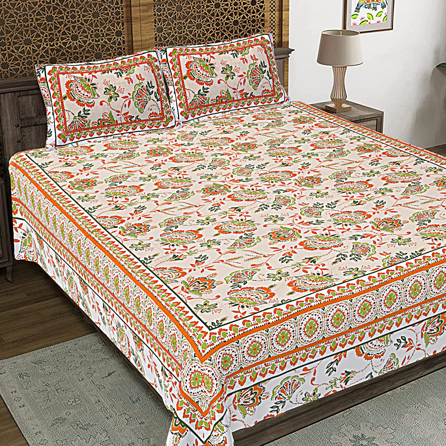 100% Cotton King Size Bedsheet with 2 Pillow Cover