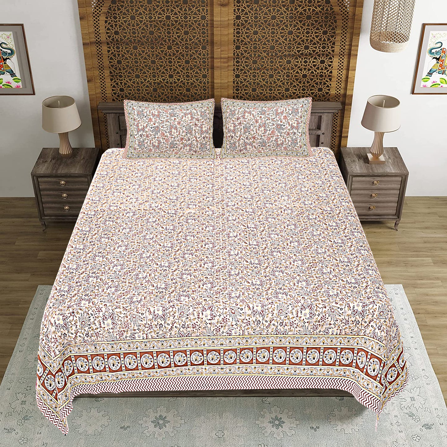 100% Cotton King Size Bedsheet with 2 Pillow Cover