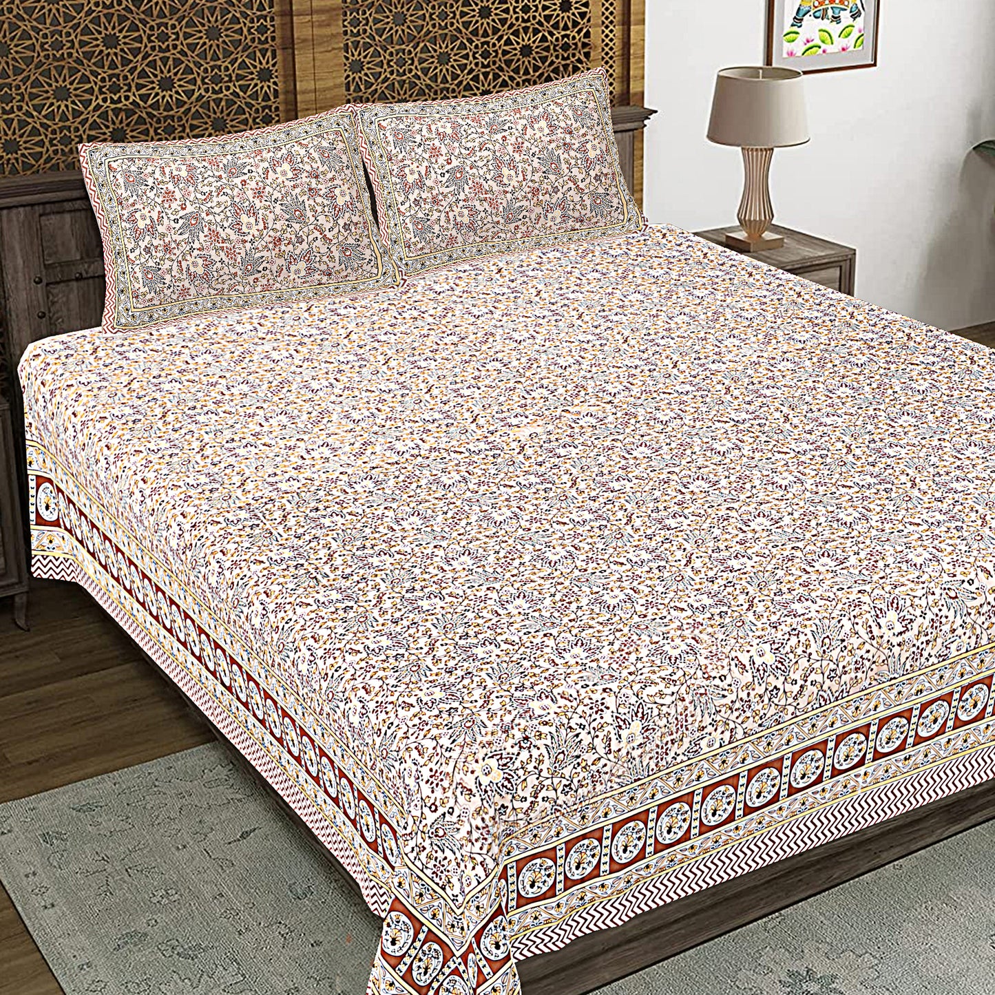 100% Cotton King Size Bedsheet with 2 Pillow Cover