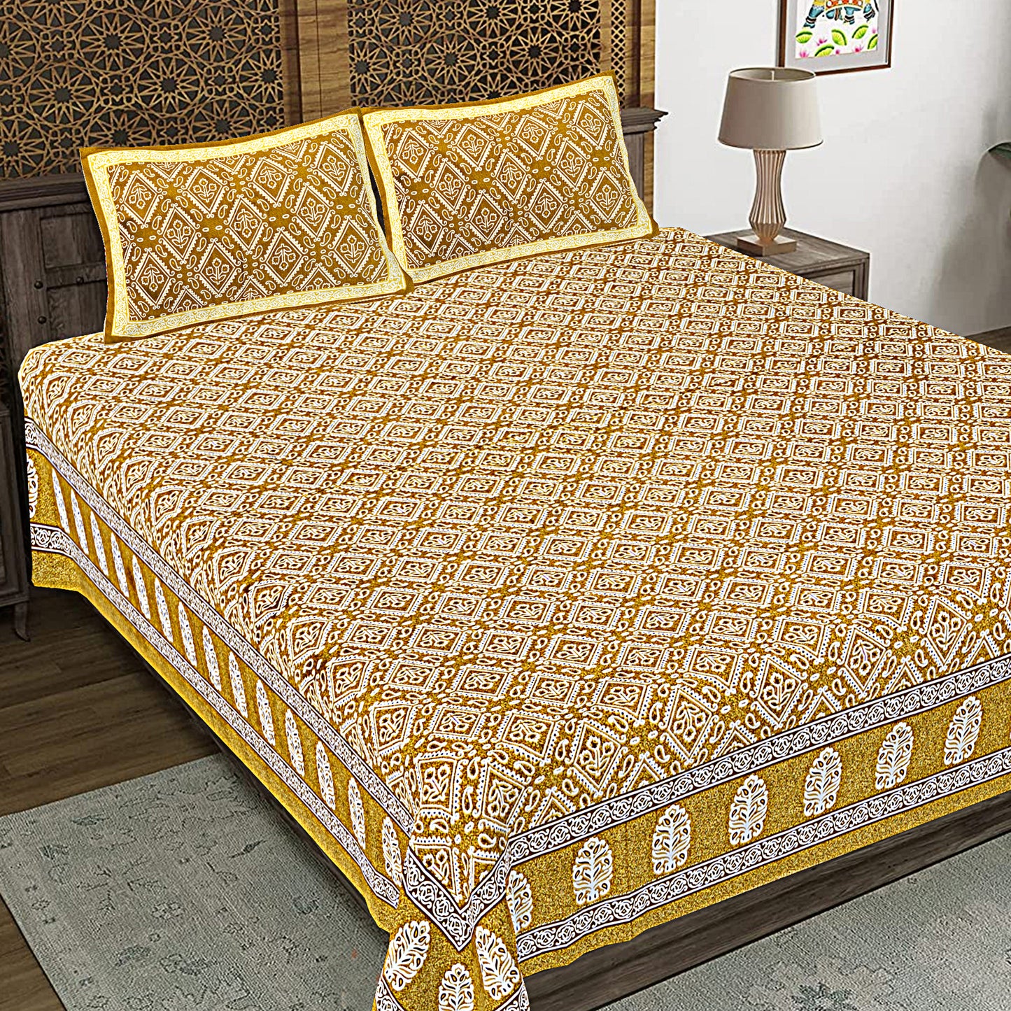 100% Cotton King Size Bedsheet with 2 Pillow Cover