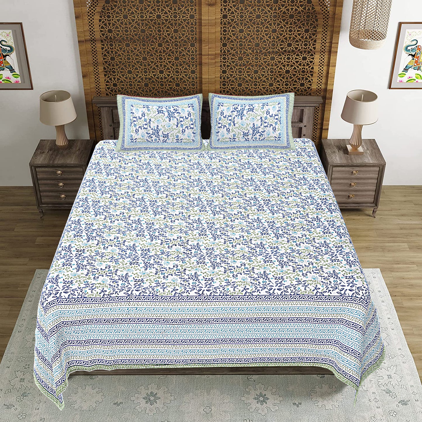 100% Cotton King Size Bedsheet with 2 Pillow Cover