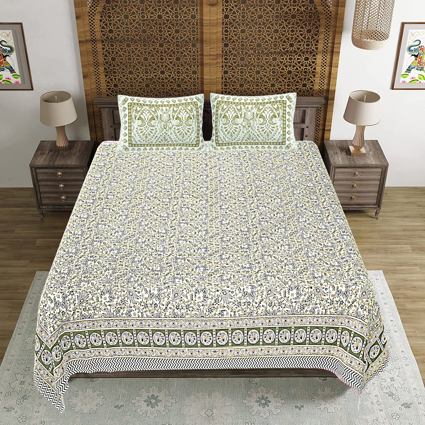 100% Cotton King Size Bedsheet with 2 Pillow Cover