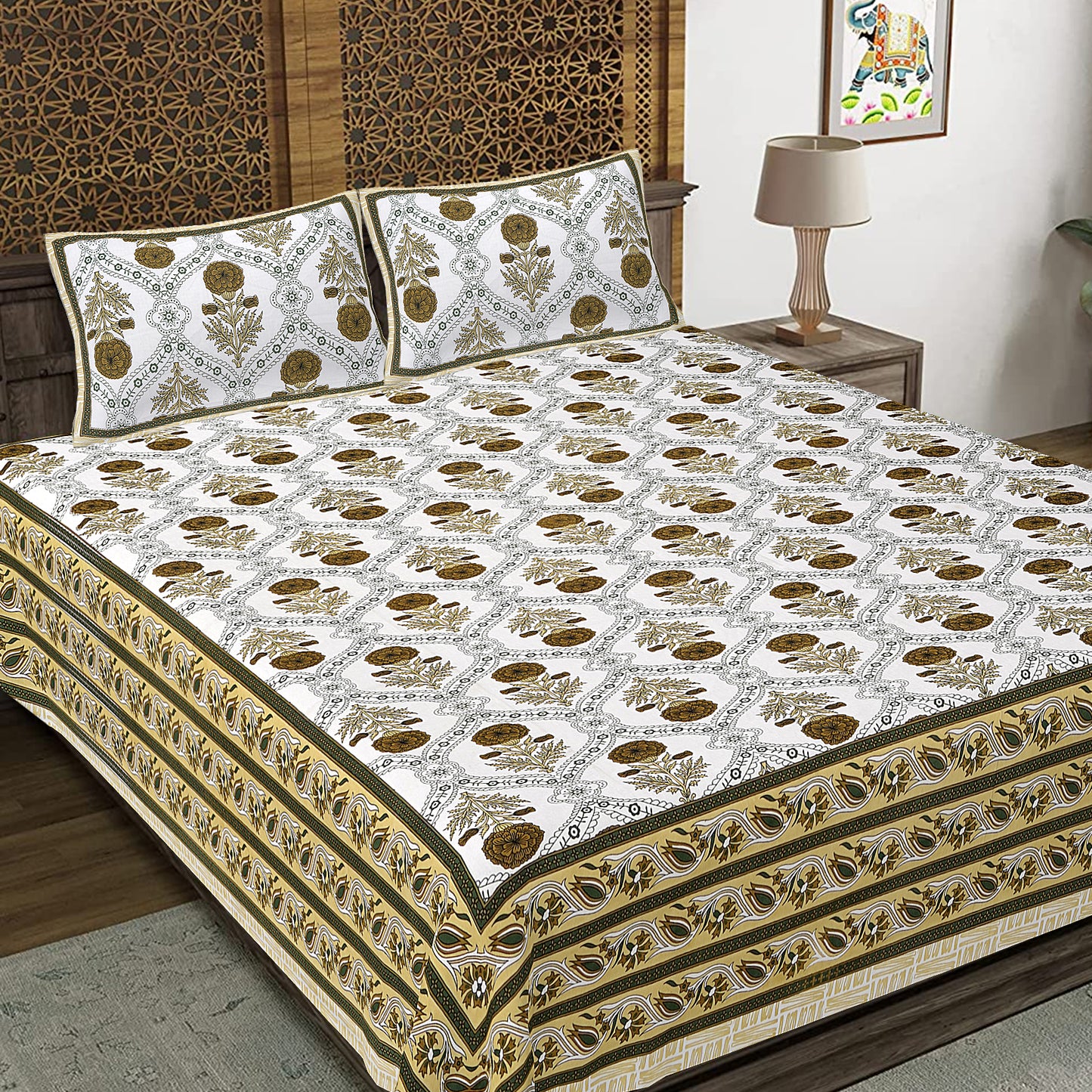 100% Cotton King Size Bedsheet with 2 Pillow Cover