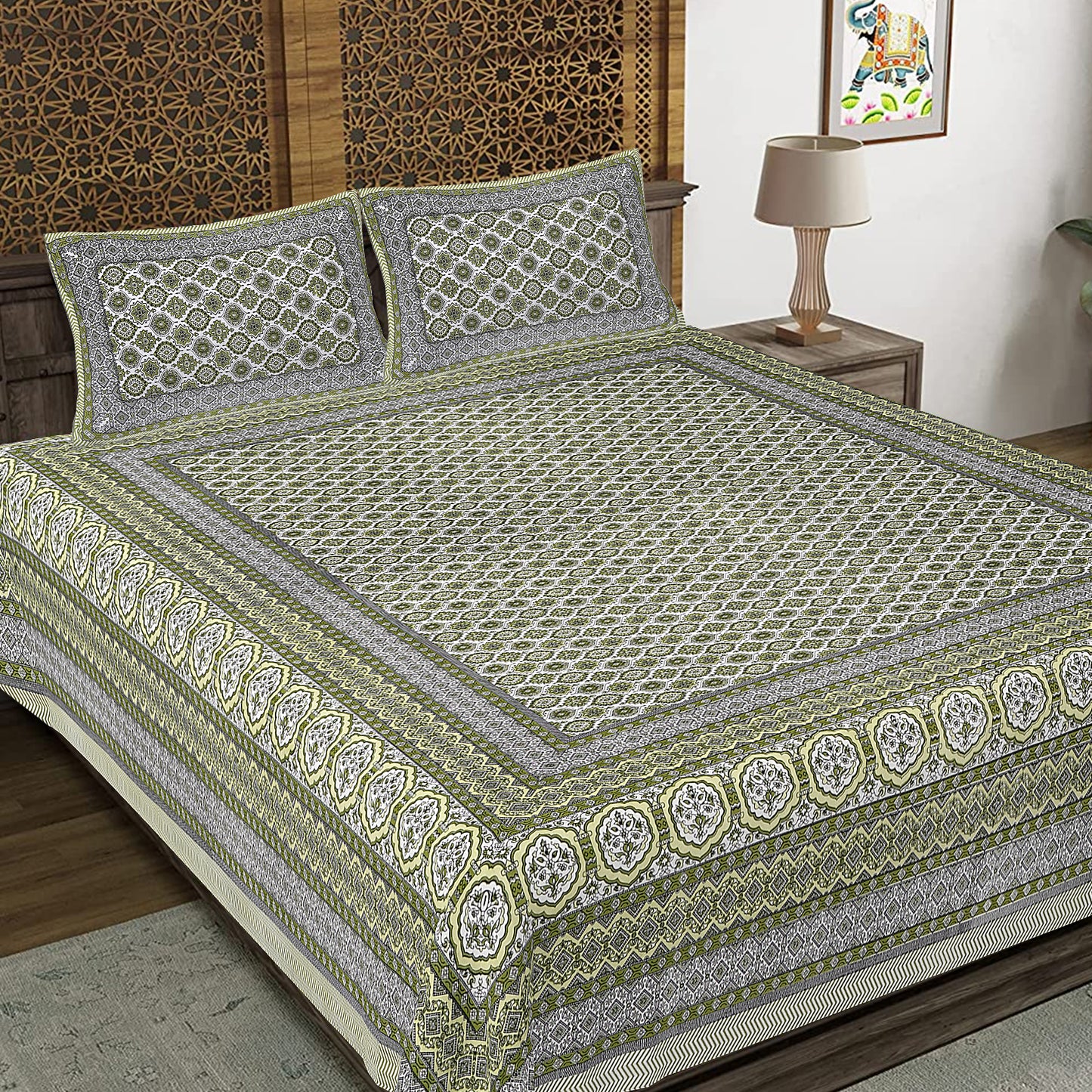 100% Cotton King Size Bedsheet with 2 Pillow Cover
