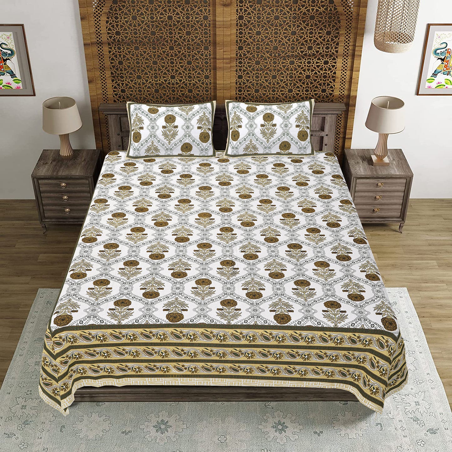 100% Cotton King Size Bedsheet with 2 Pillow Cover