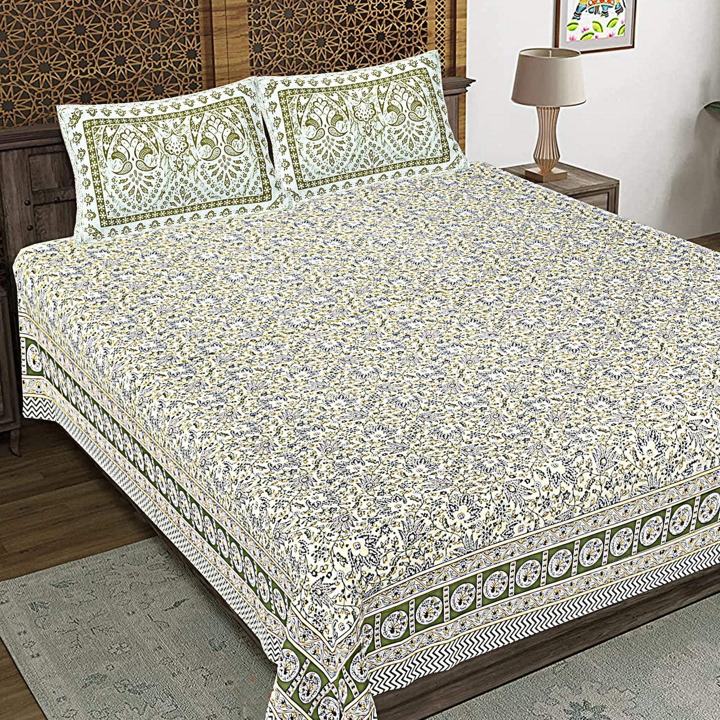 100% Cotton King Size Bedsheet with 2 Pillow Cover