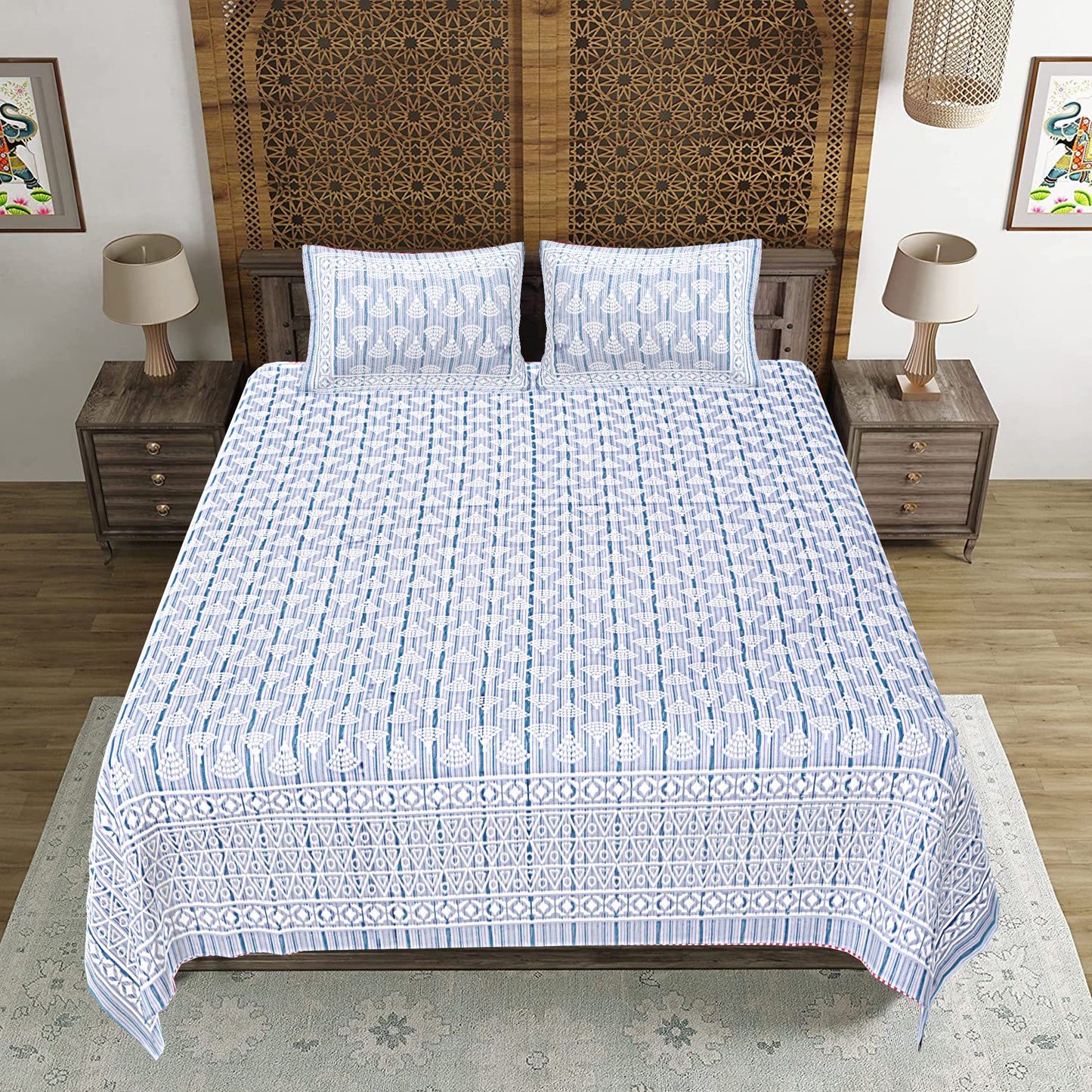 100% Cotton King Size Bedsheet with 2 Pillow Cover