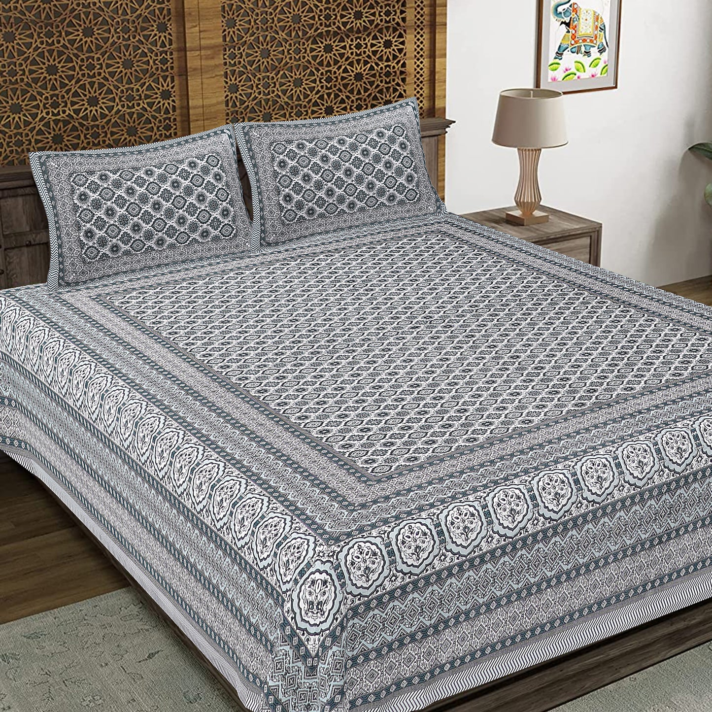 100% Cotton King Size Bedsheet with 2 Pillow Cover