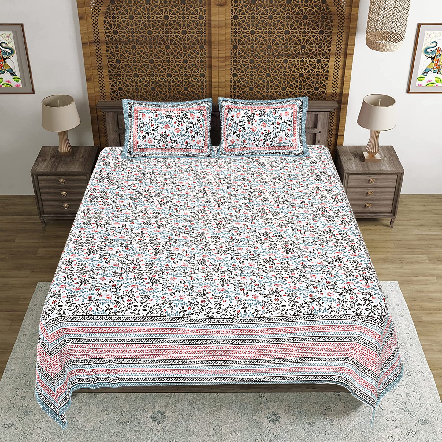 100% Cotton King Size Bedsheet with 2 Pillow Cover