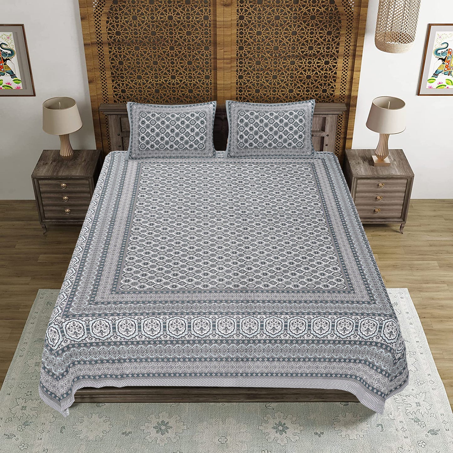 100% Cotton King Size Bedsheet with 2 Pillow Cover