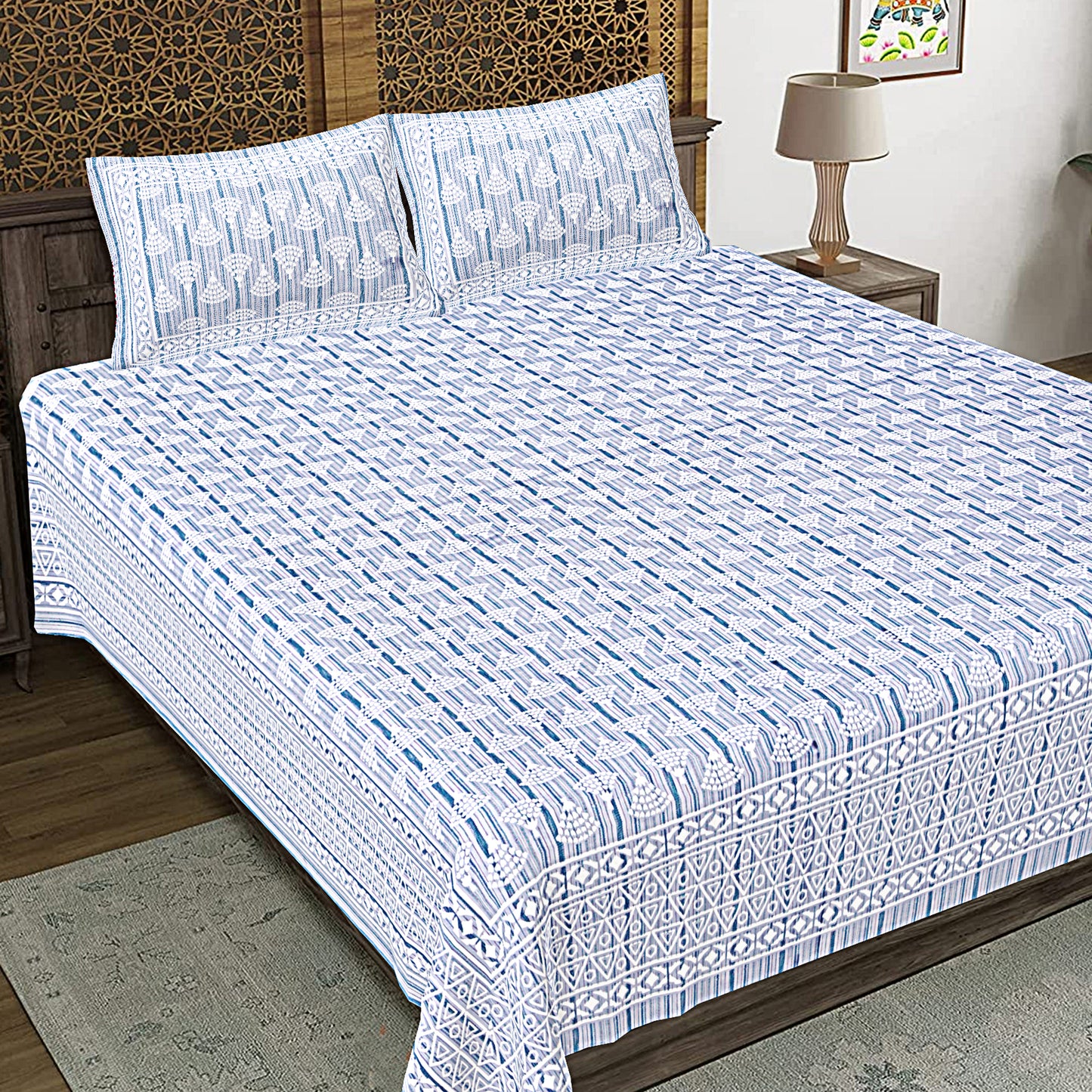 100% Cotton King Size Bedsheet with 2 Pillow Cover