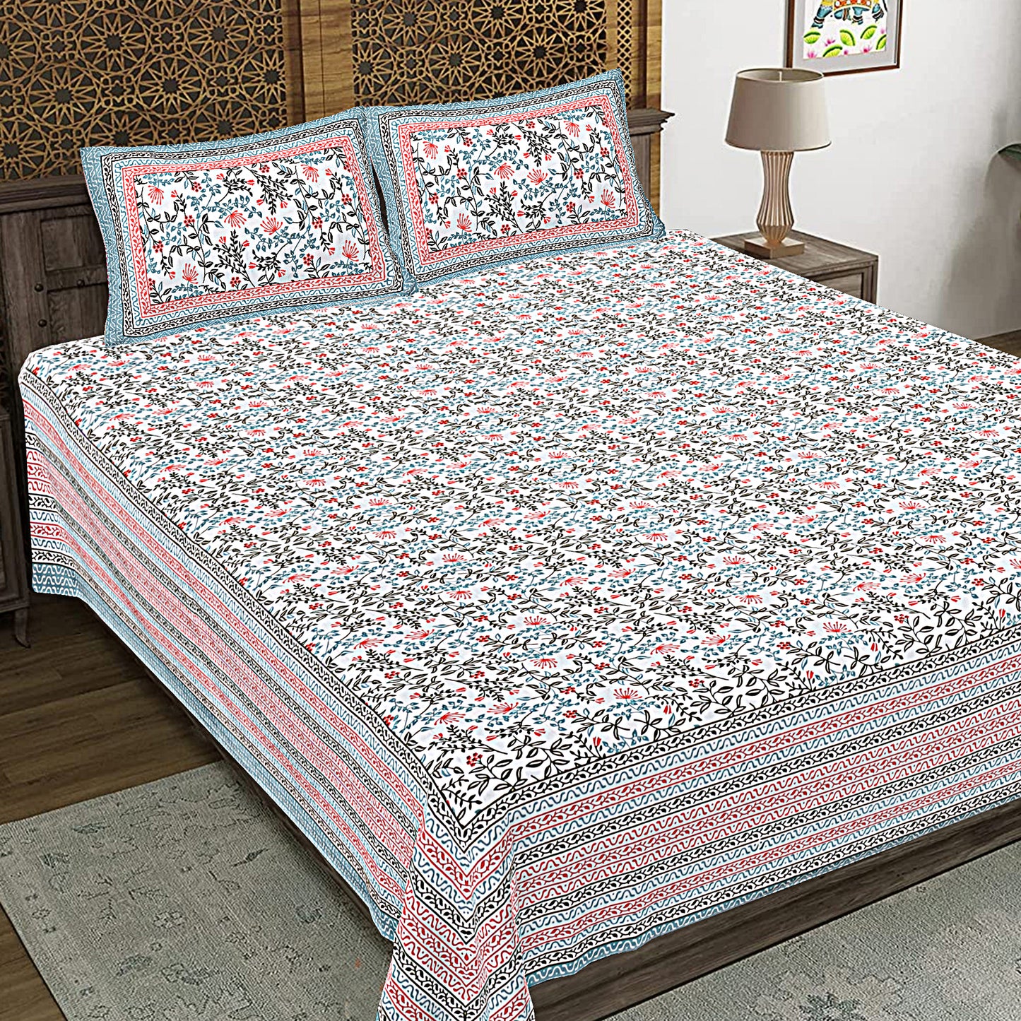 100% Cotton King Size Bedsheet with 2 Pillow Cover