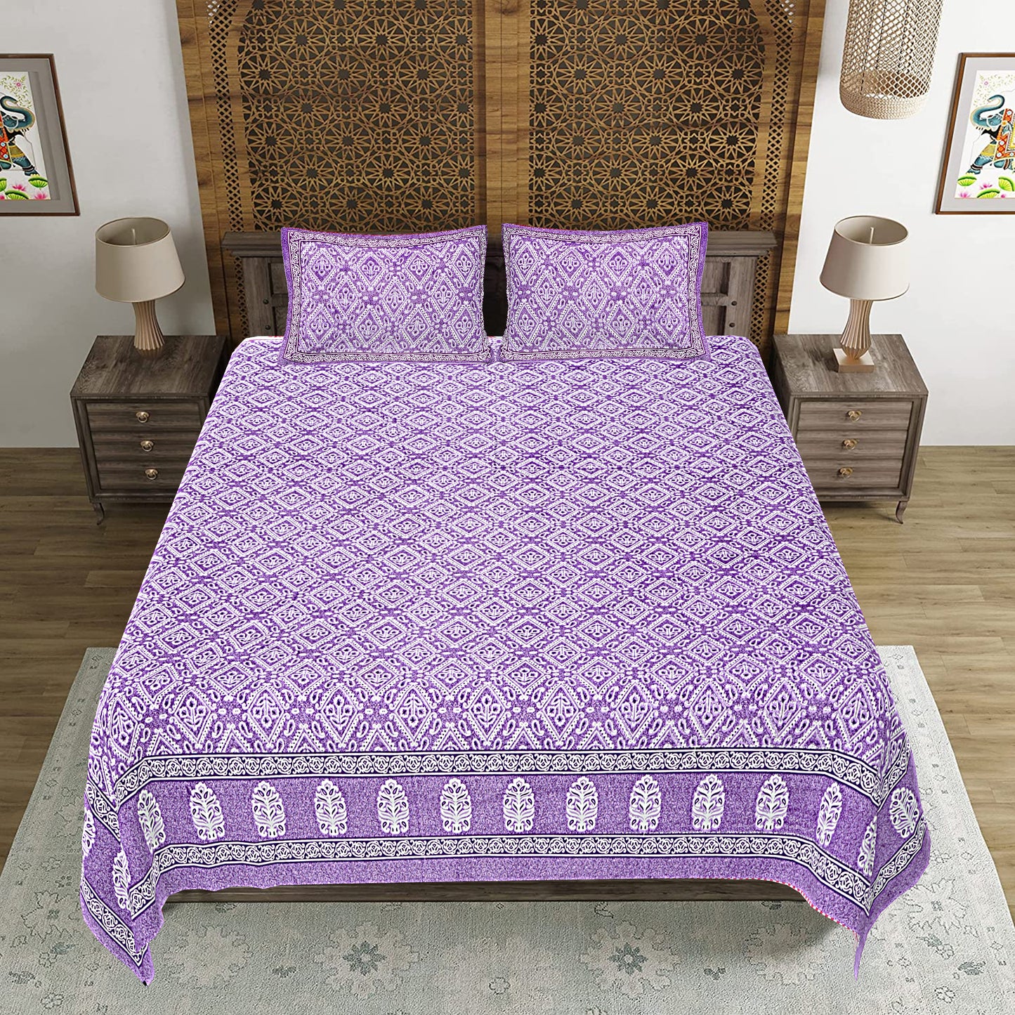 100% Cotton King Size Bedsheet with 2 Pillow Cover