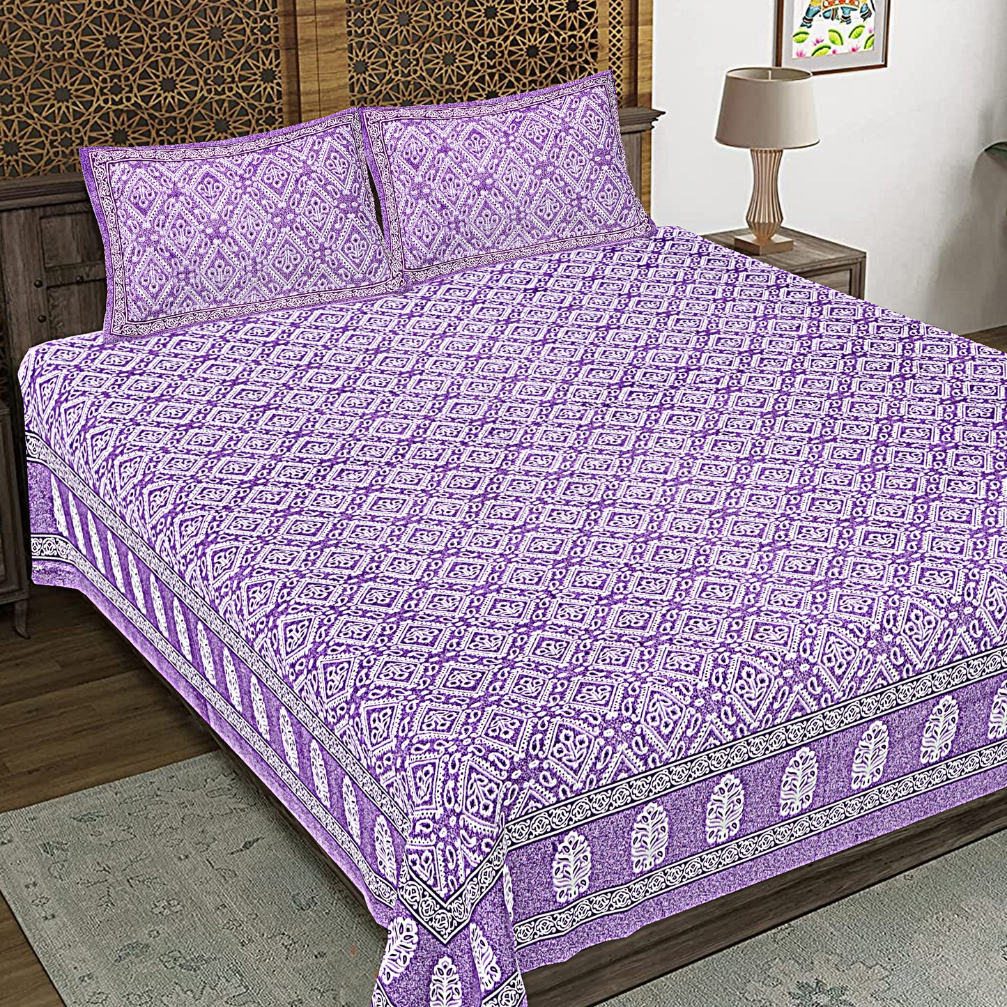 100% Cotton King Size Bedsheet with 2 Pillow Cover