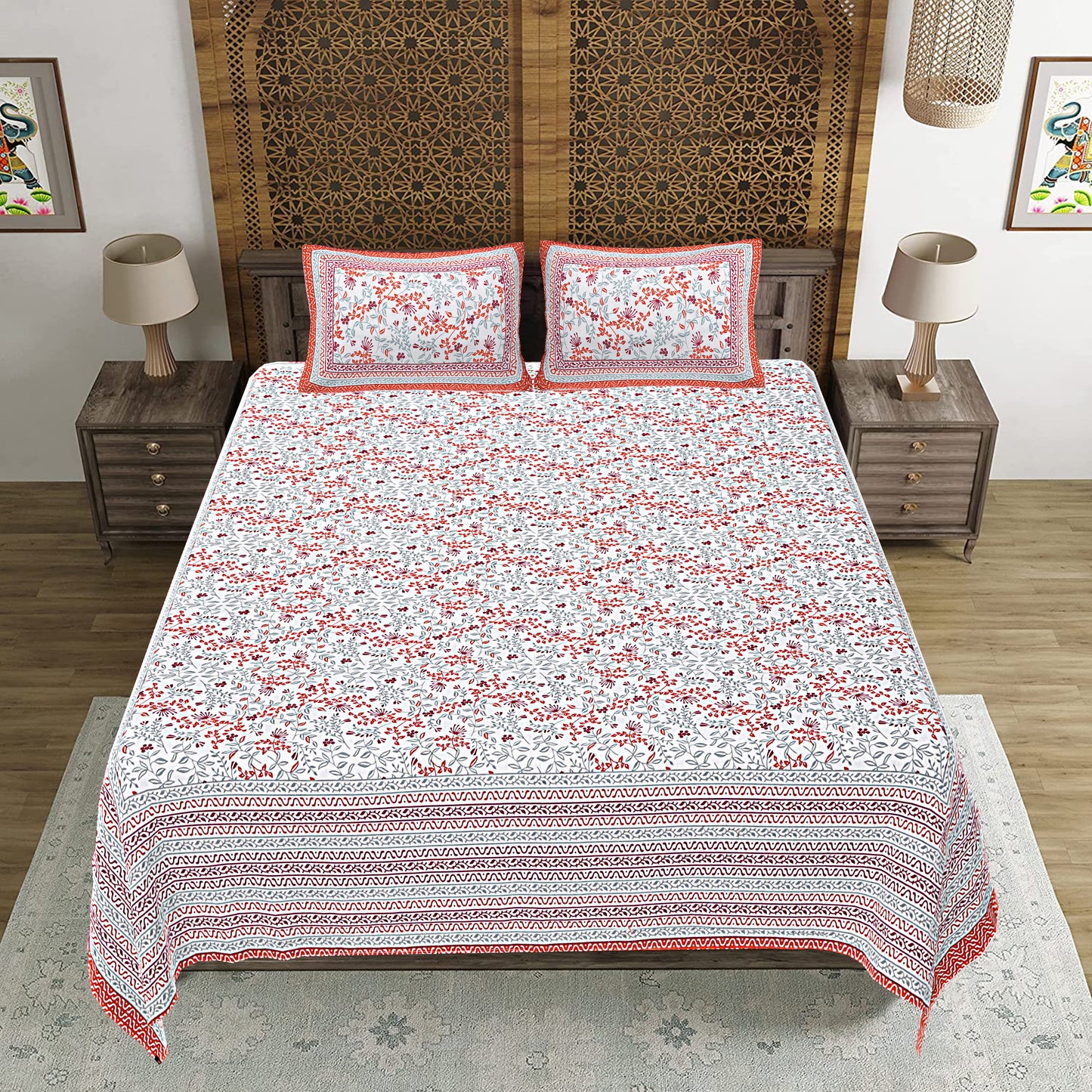 100% Cotton King Size Bedsheet with 2 Pillow Cover