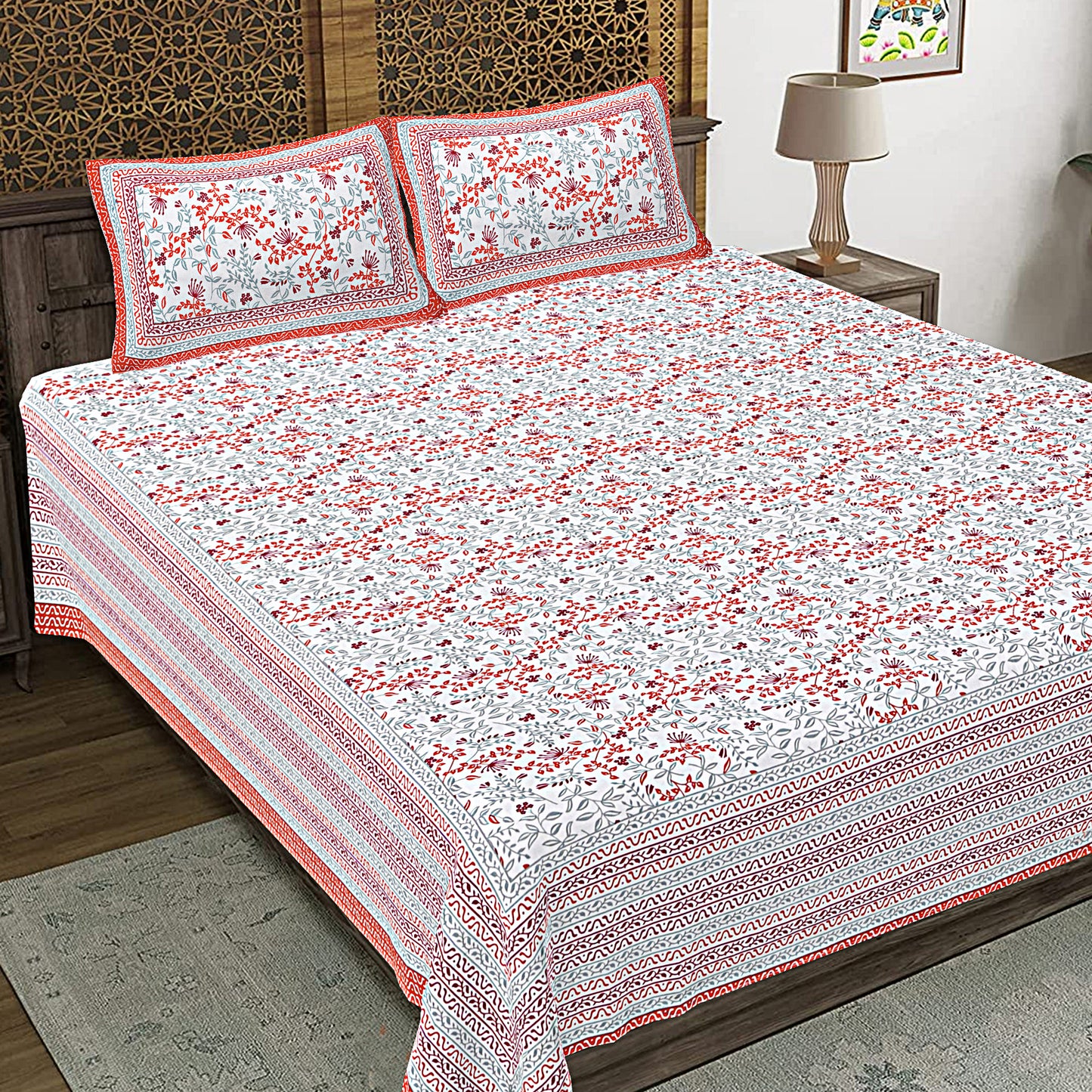 100% Cotton King Size Bedsheet with 2 Pillow Cover