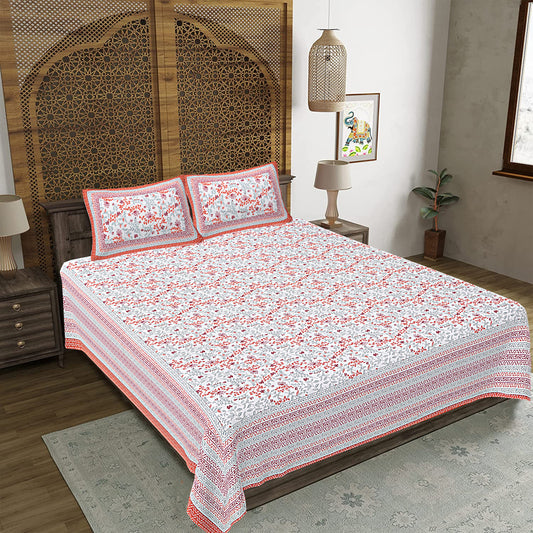 100% Cotton King Size Bedsheet with 2 Pillow Cover