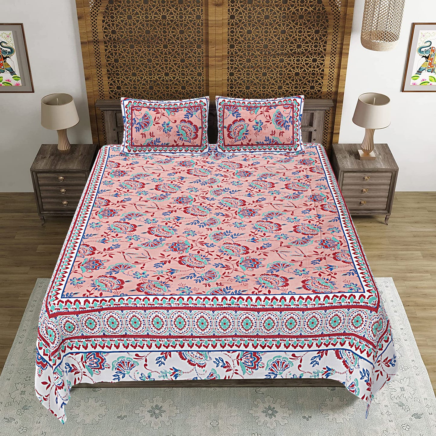 100% Cotton King Size Bedsheet with 2 Pillow Cover