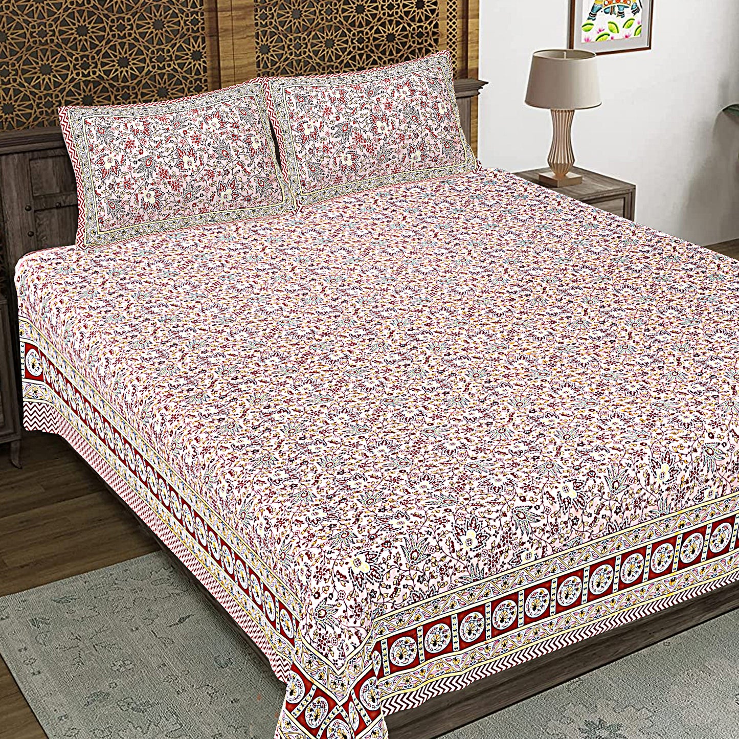 100% Cotton King Size Bedsheet with 2 Pillow Cover