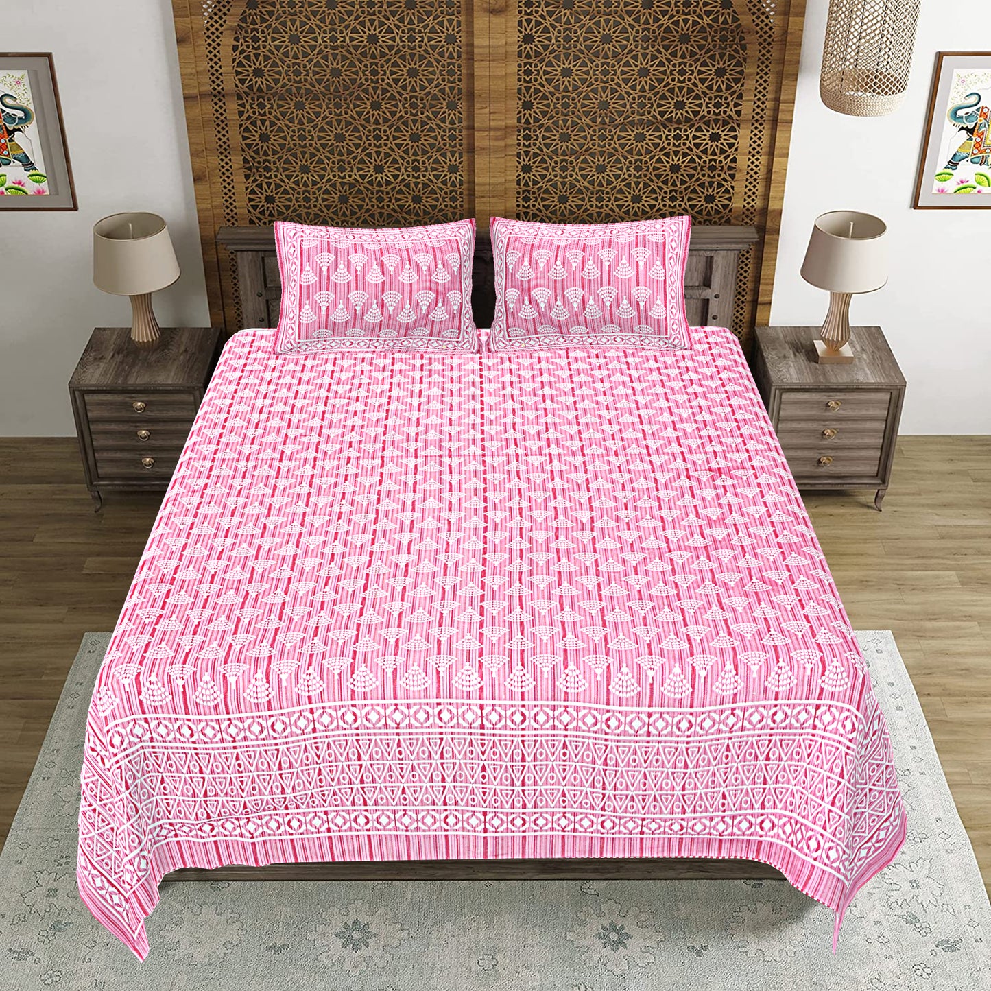 100% Cotton King Size Bedsheet with 2 Pillow Cover