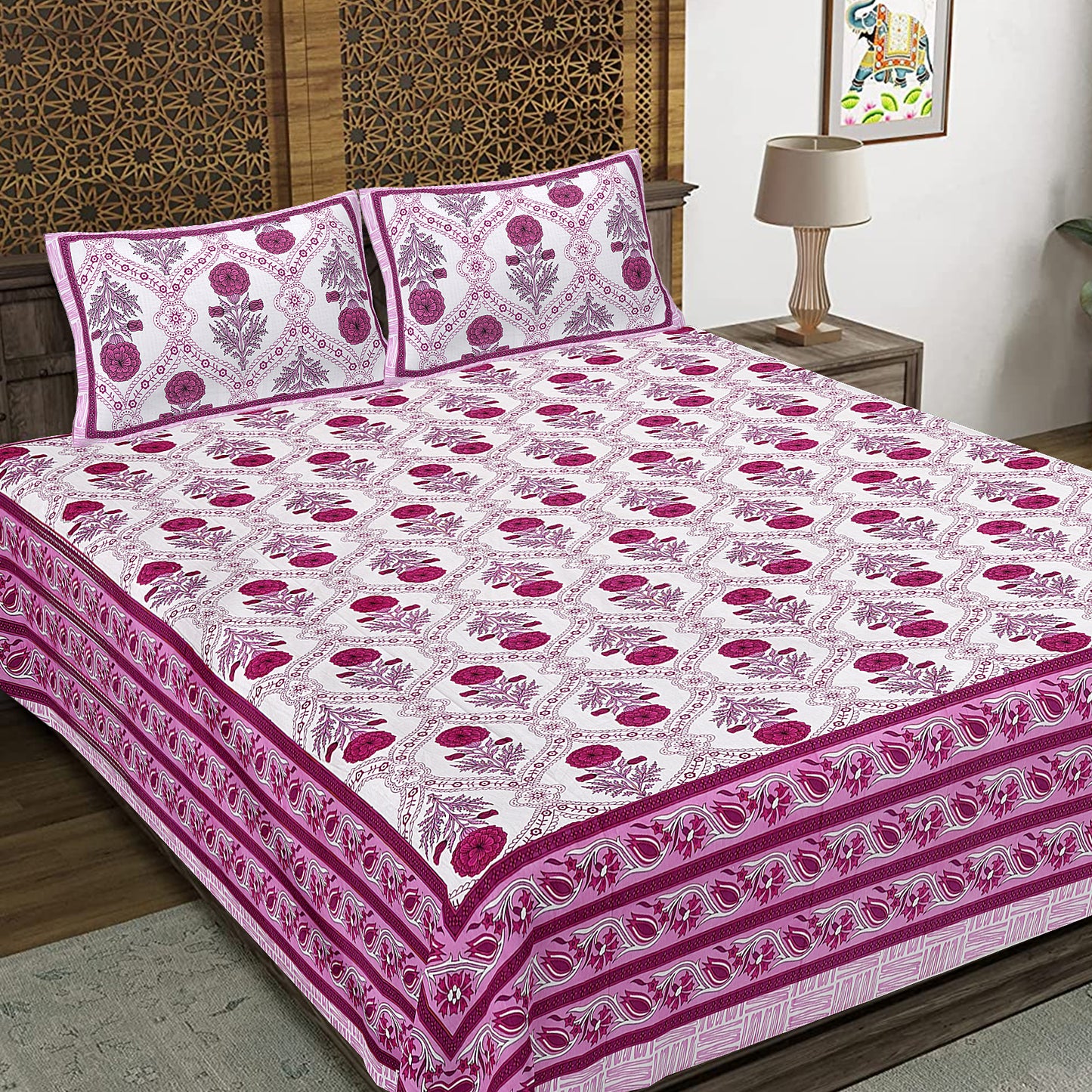 100% Cotton King Size Bedsheet with 2 Pillow Cover