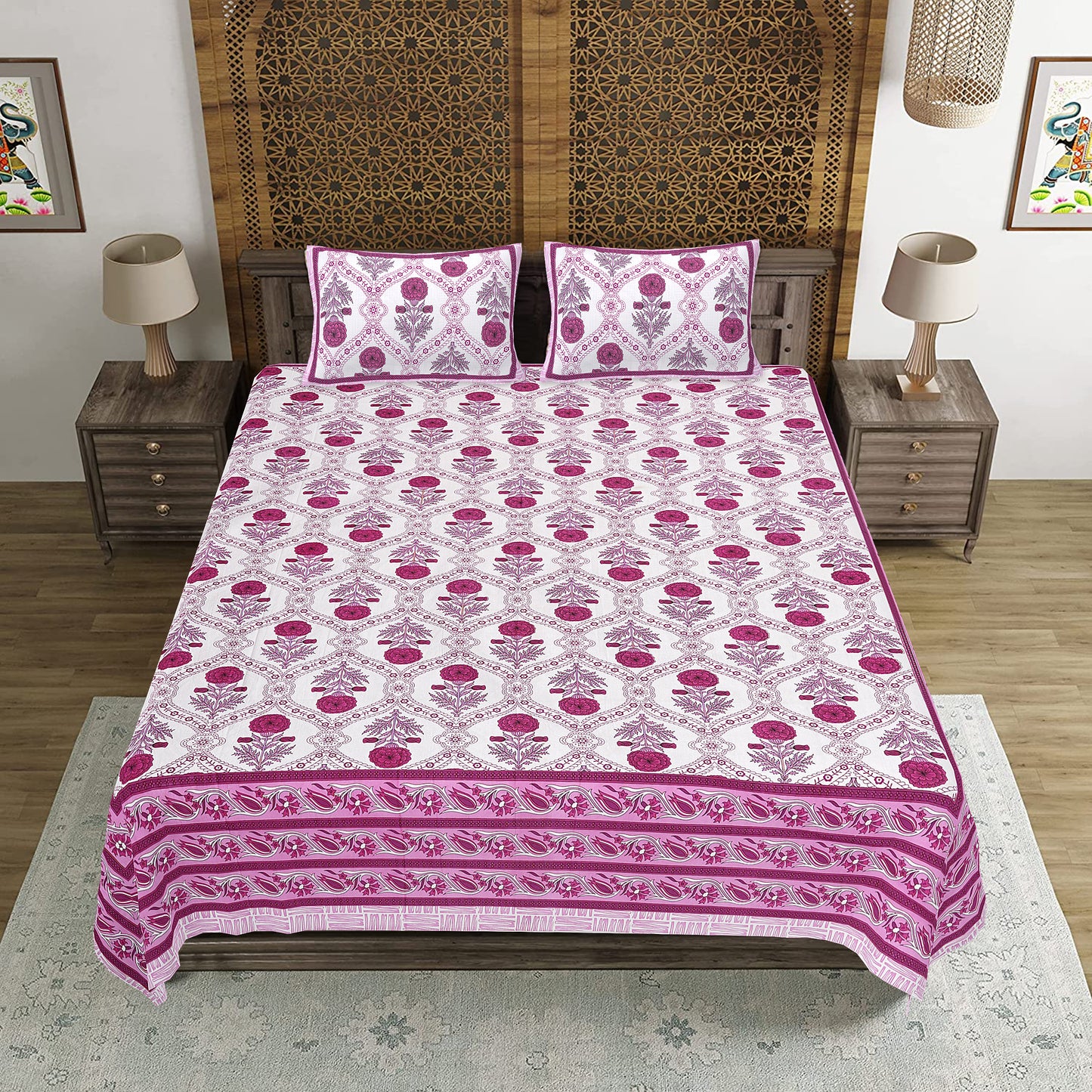 100% Cotton King Size Bedsheet with 2 Pillow Cover