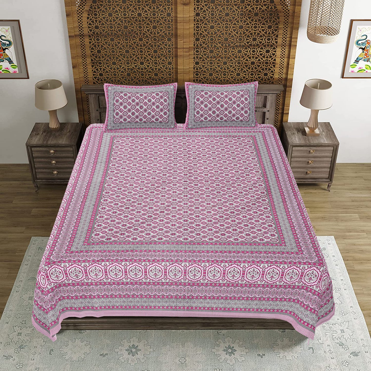 100% Cotton King Size Bedsheet with 2 Pillow Cover