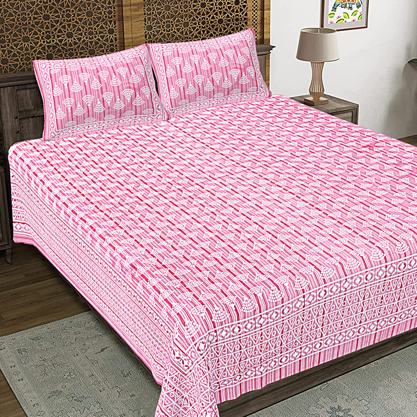 100% Cotton King Size Bedsheet with 2 Pillow Cover