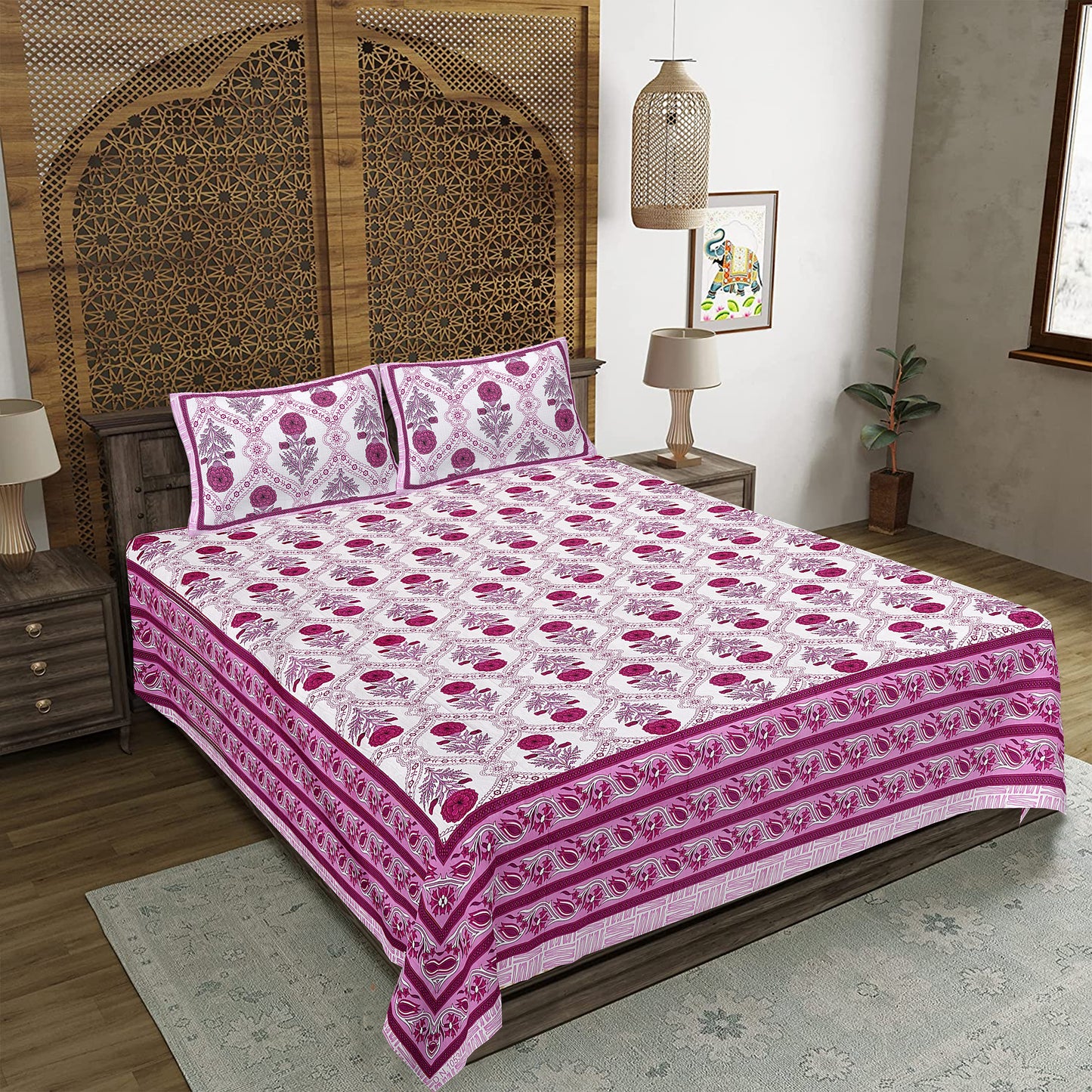 100% Cotton King Size Bedsheet with 2 Pillow Cover