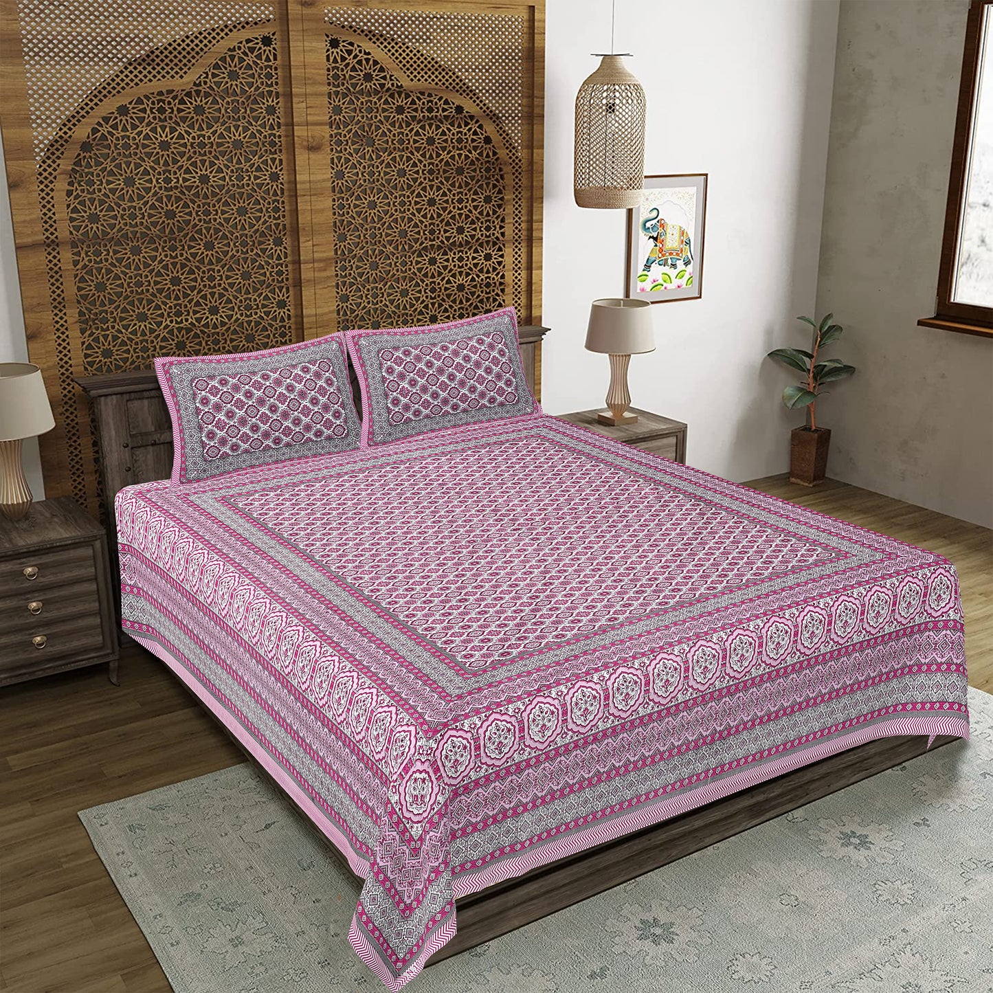 100% Cotton King Size Bedsheet with 2 Pillow Cover