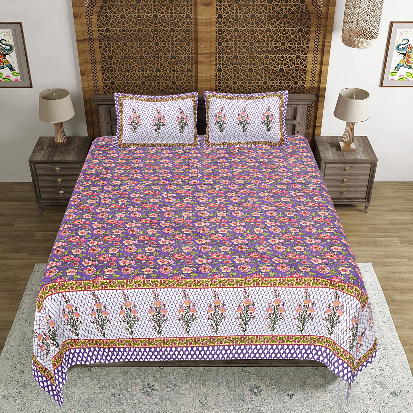100% Cotton King Size Bedsheet with 2 Pillow Cover