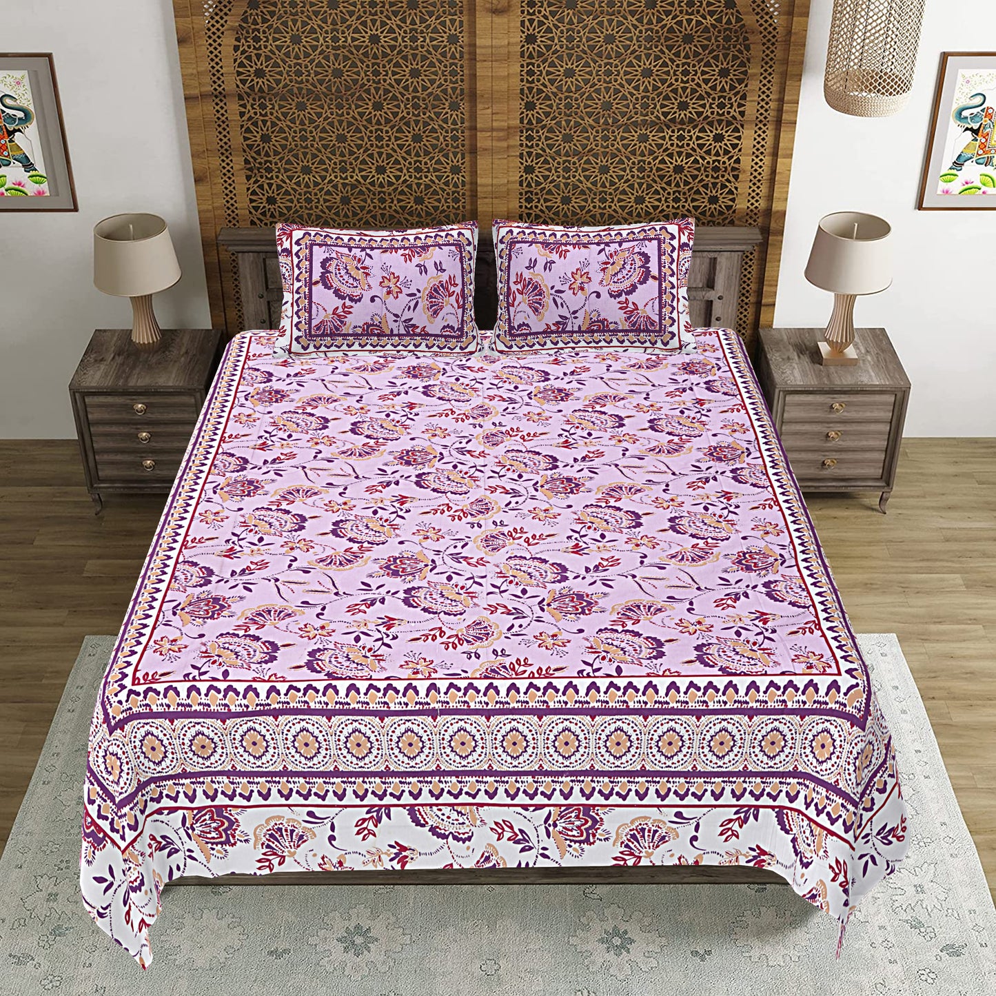 100% Cotton King Size Bedsheet with 2 Pillow Cover