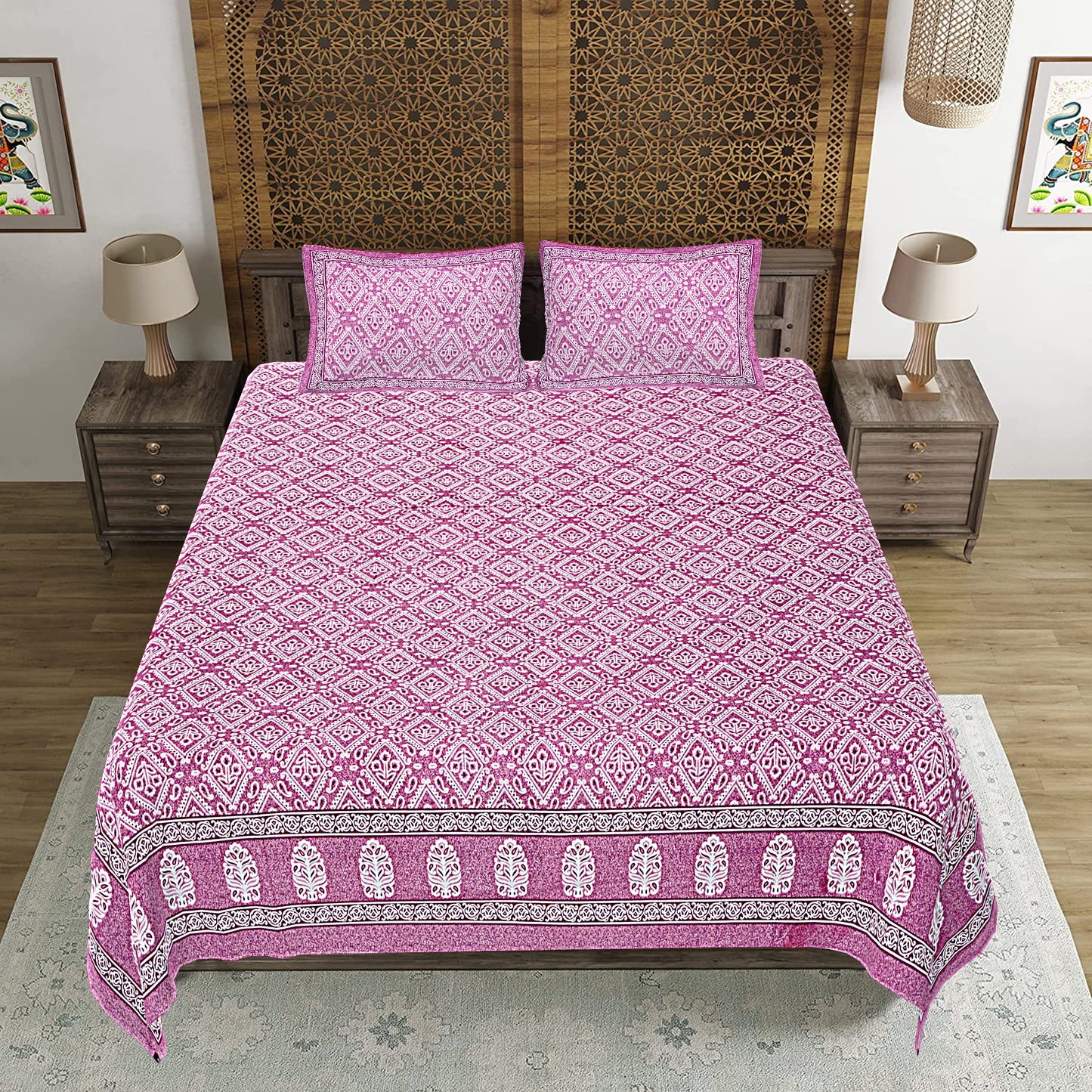 100% Cotton King Size Bedsheet with 2 Pillow Cover